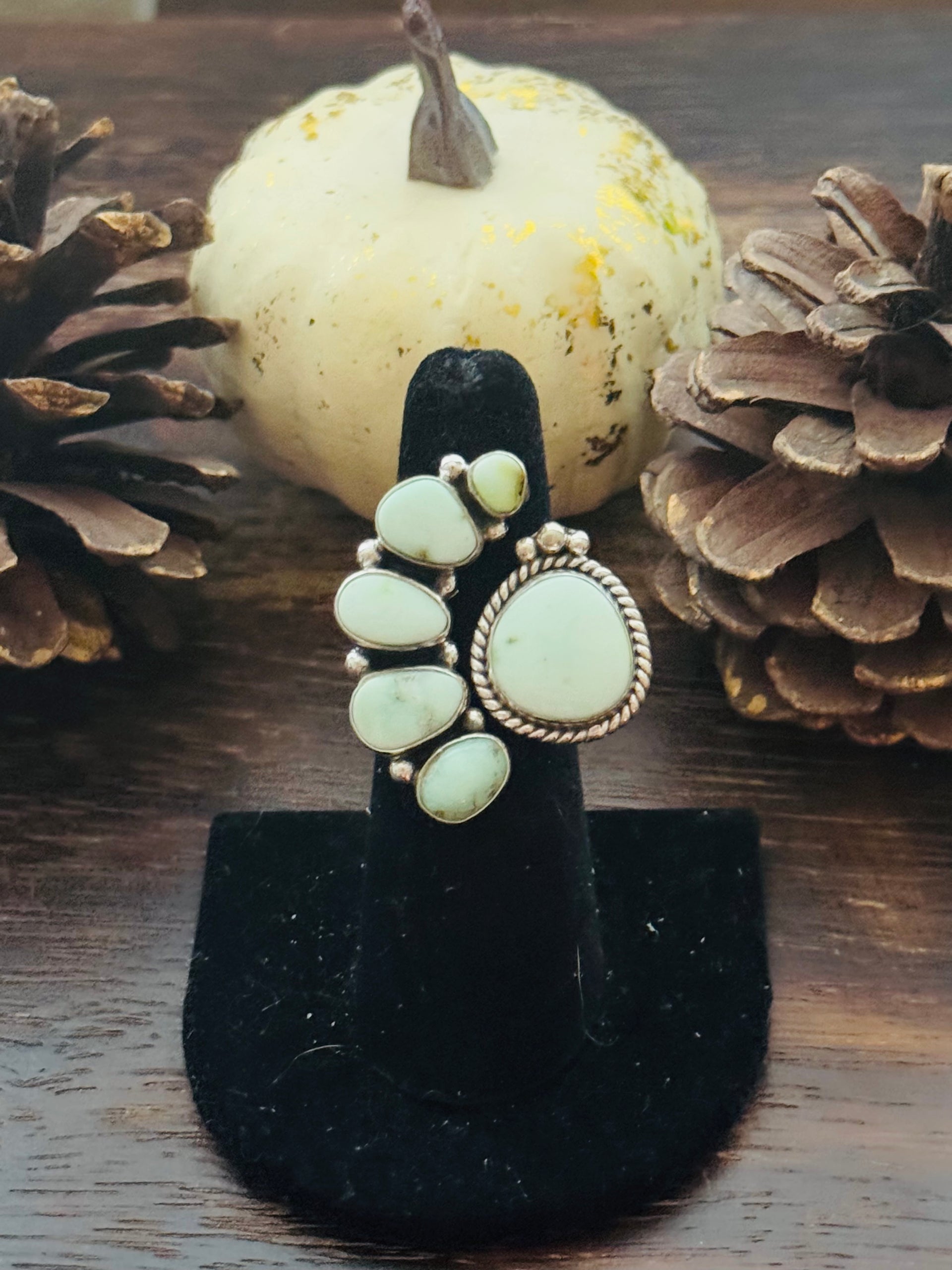 Southwest Handmade Palomino Variscite & Sterling Silver Adjustable Cluster Ring
