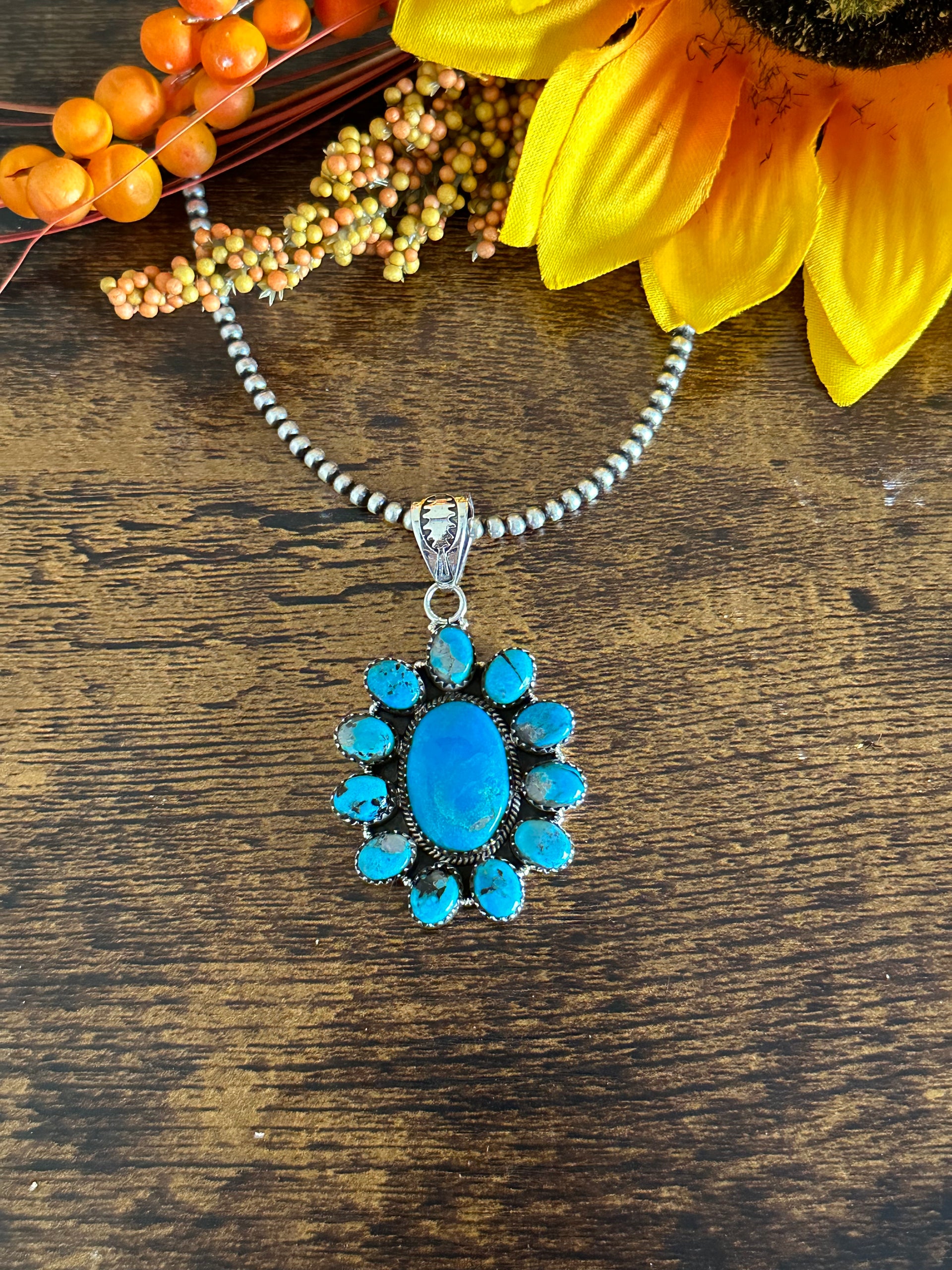 Southwest Handmade Kingman Turquoise & Sterling Silver Pendant