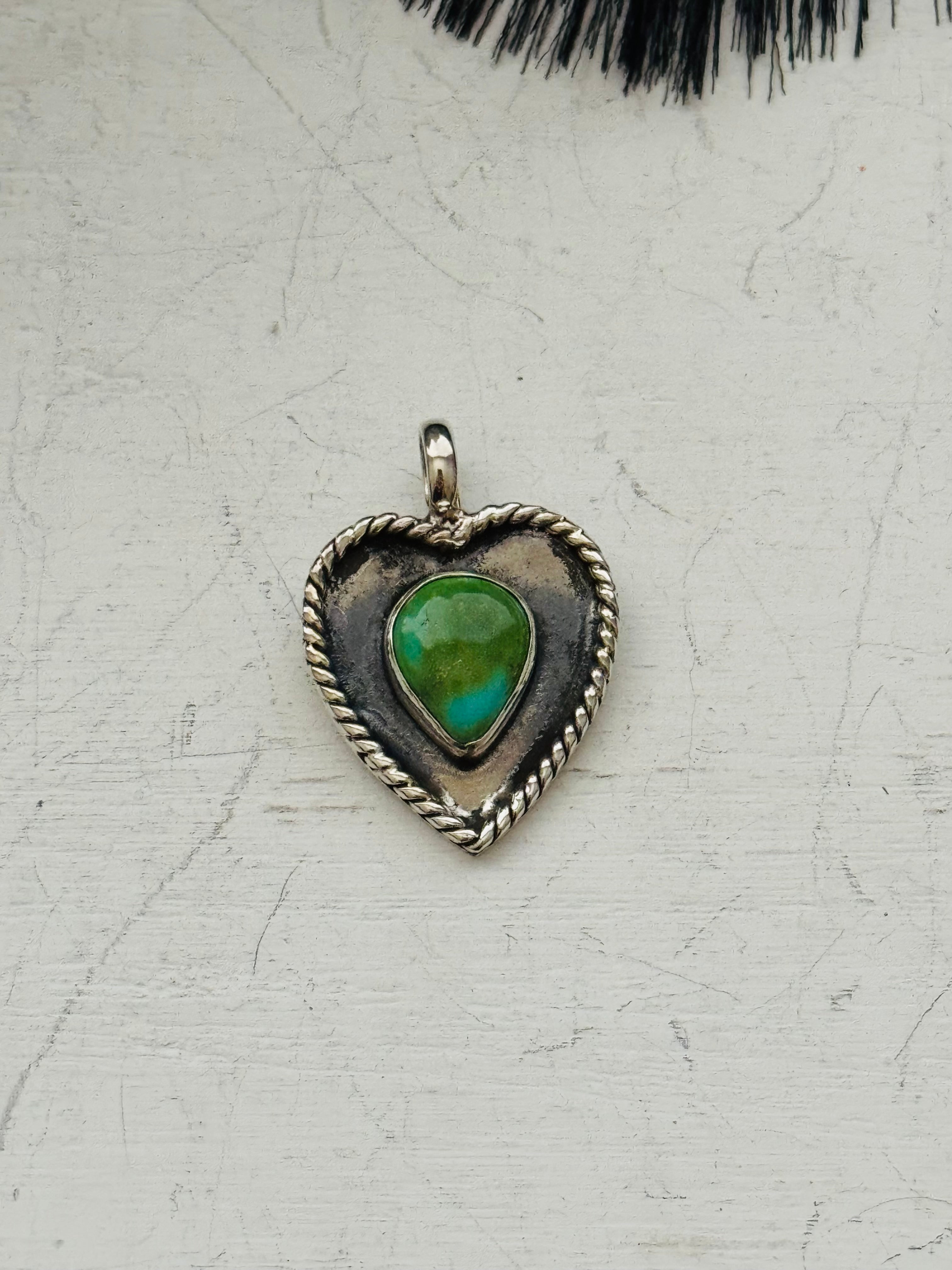 Southwest Handmade Turquoise & Sterling Silver Heart Pendants