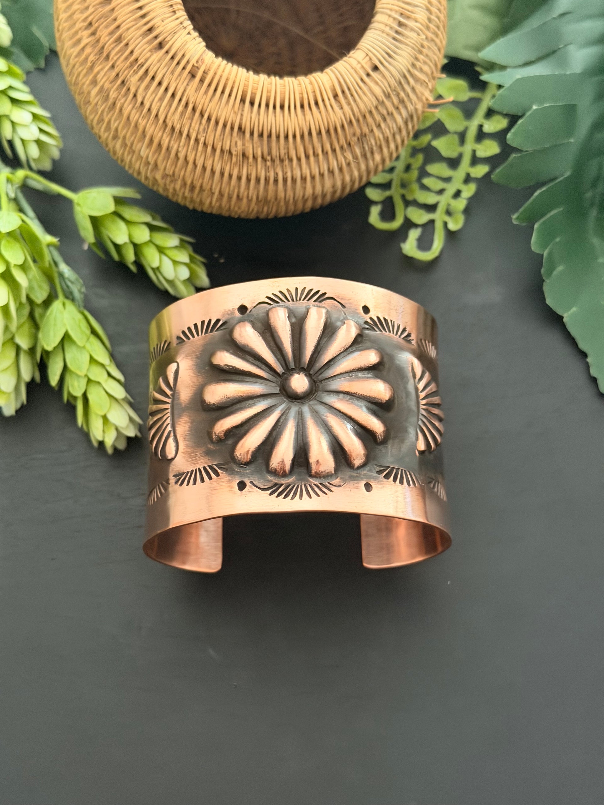 Elvira Bill Copper Stamped Concho Cuff Bracelet