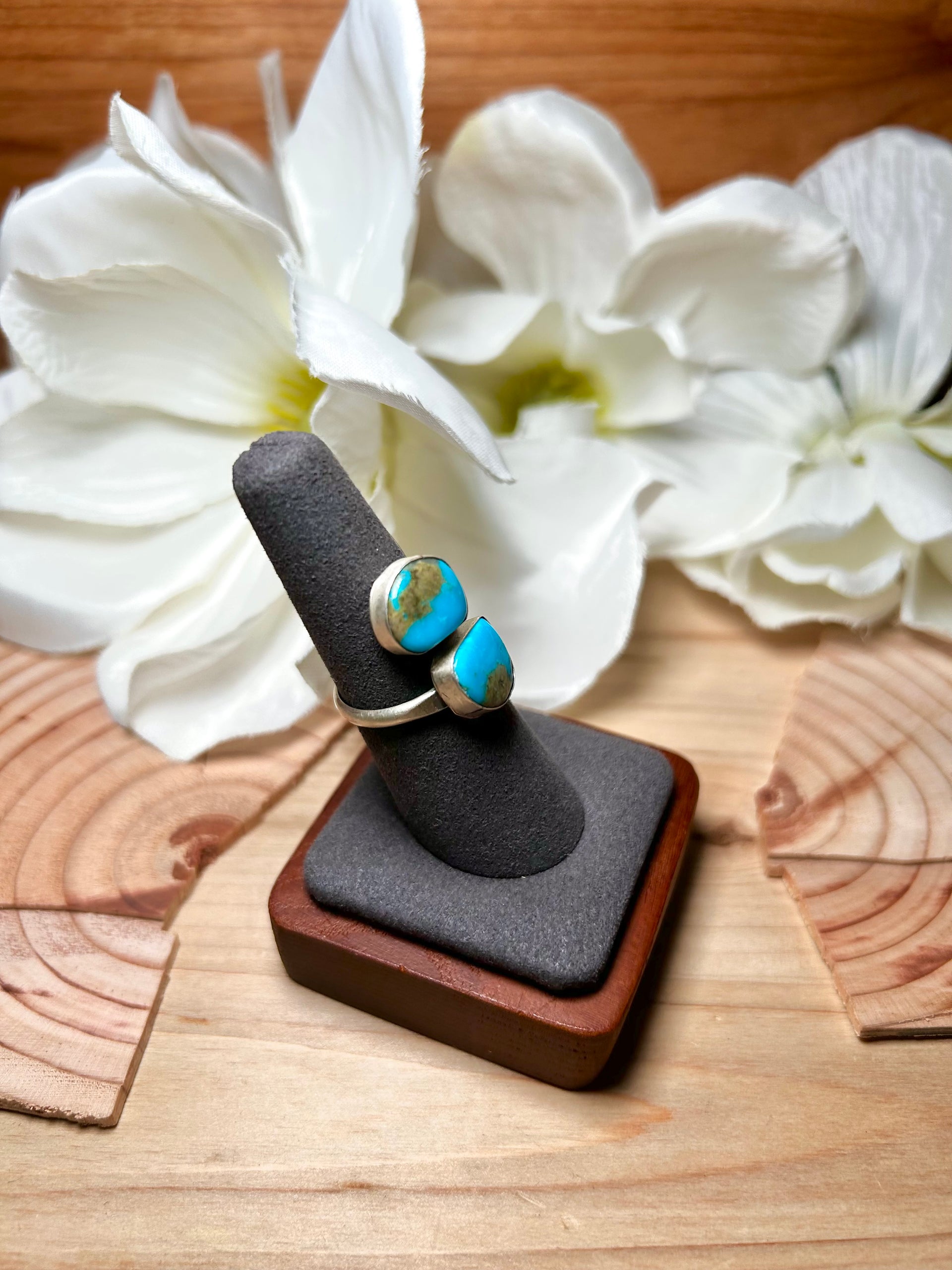 Navajo Made Kingman Turquoise & Sterling Silver Adjustable Ring
