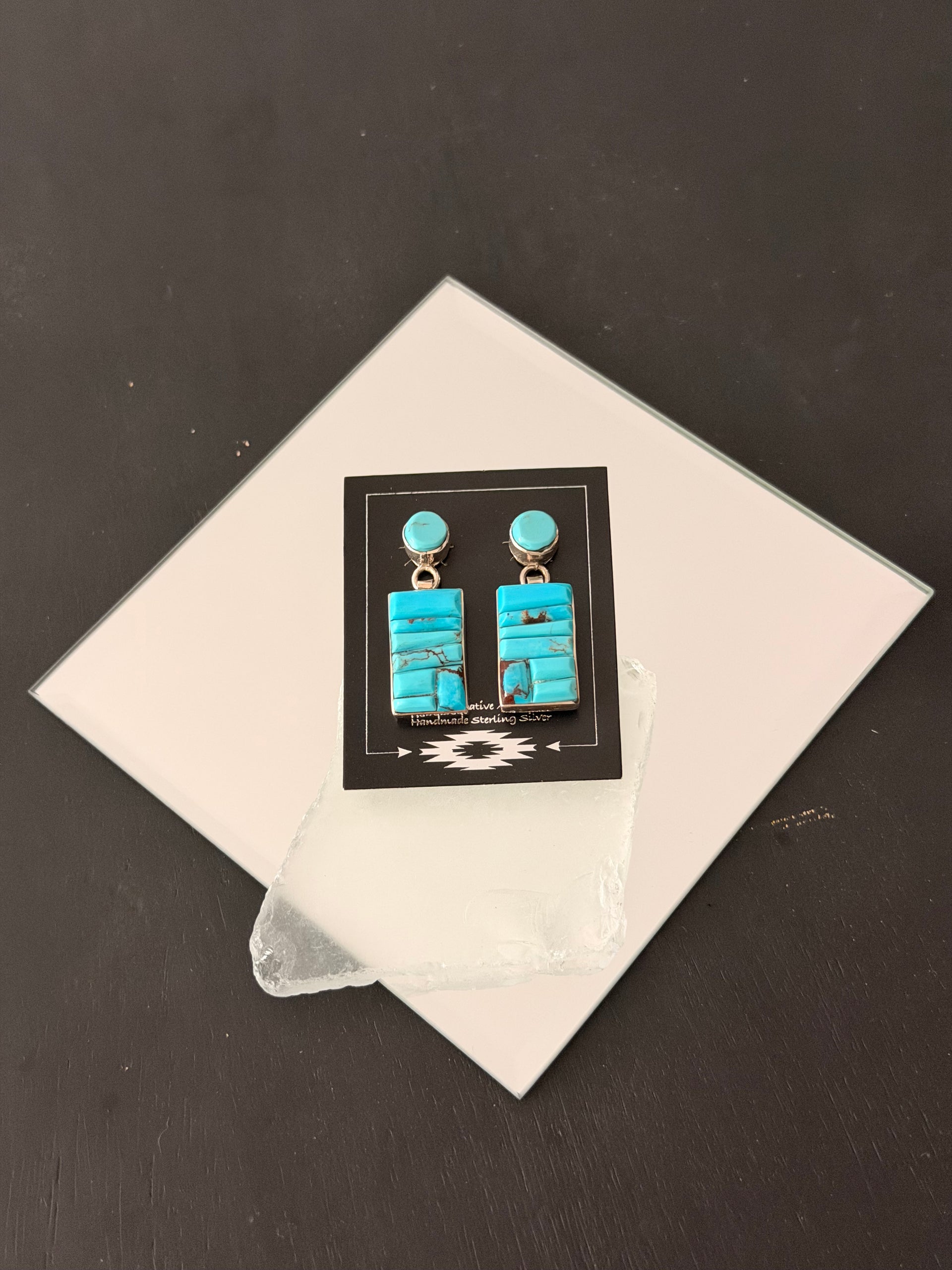 OLD PAWN Navajo Made Egyptian Turquoise & Sterling Silver Post Dangle Earrings