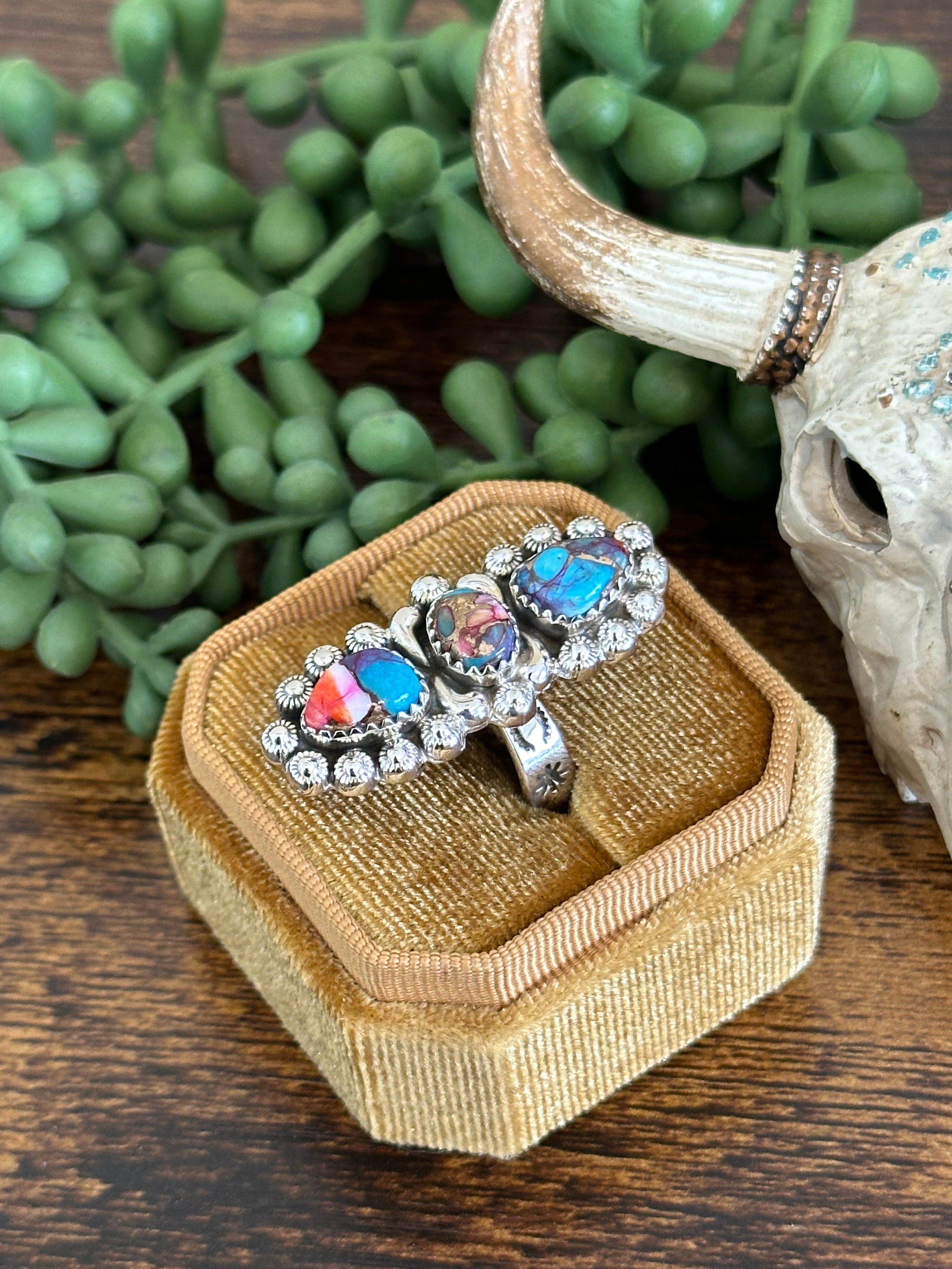 Southwest Handmade Mohave Turquoise & Sterling Silver Adjustable Ring