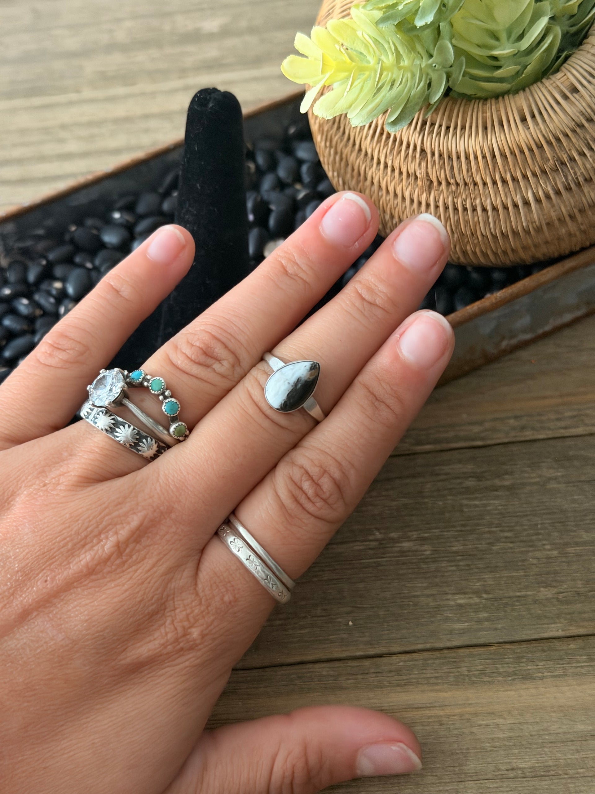 Navajo Made White Buffalo & Sterling Silver Ring Size 7
