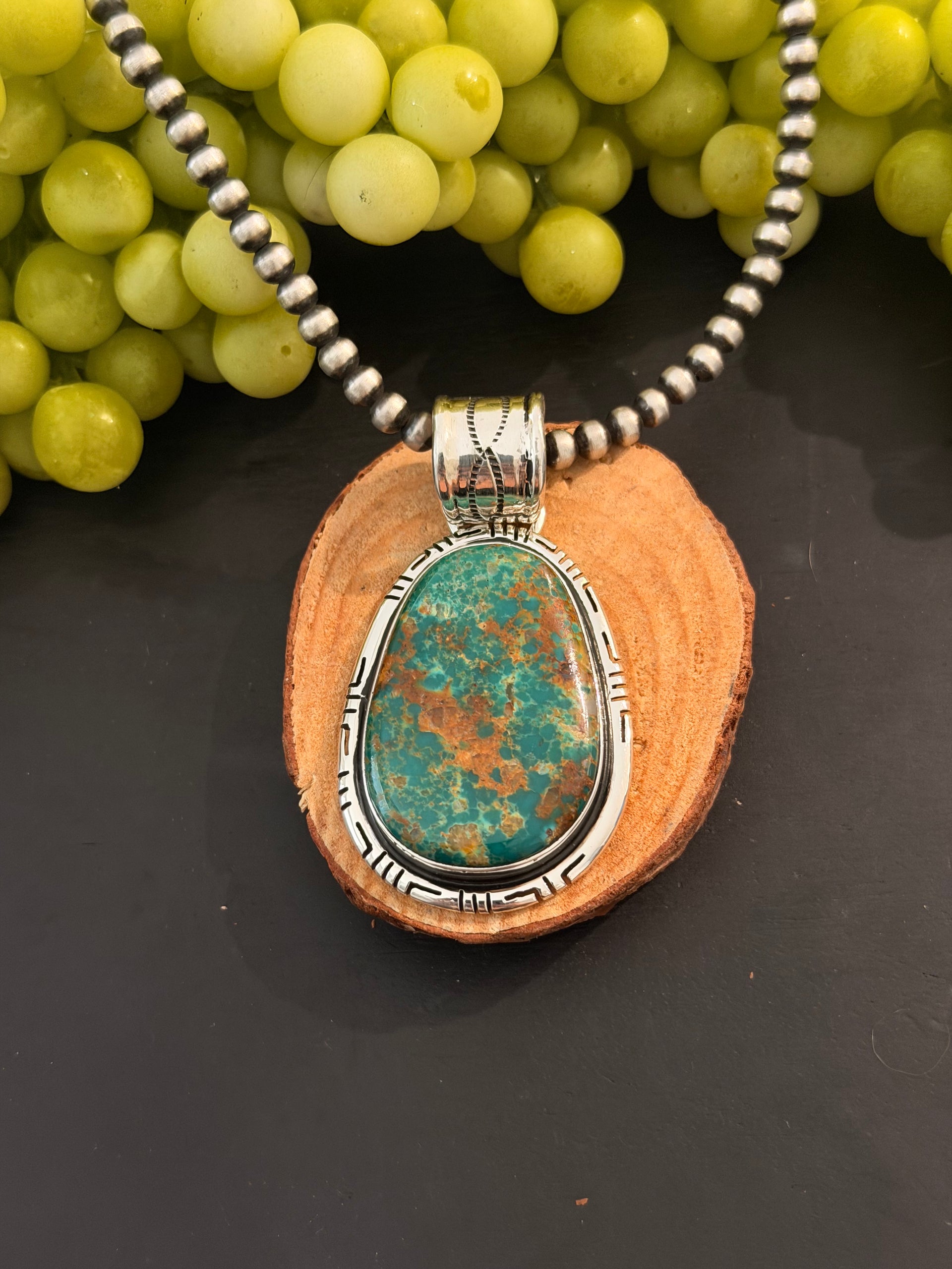 Navajo Made Fox Turquoise & Sterling Silver Pendant