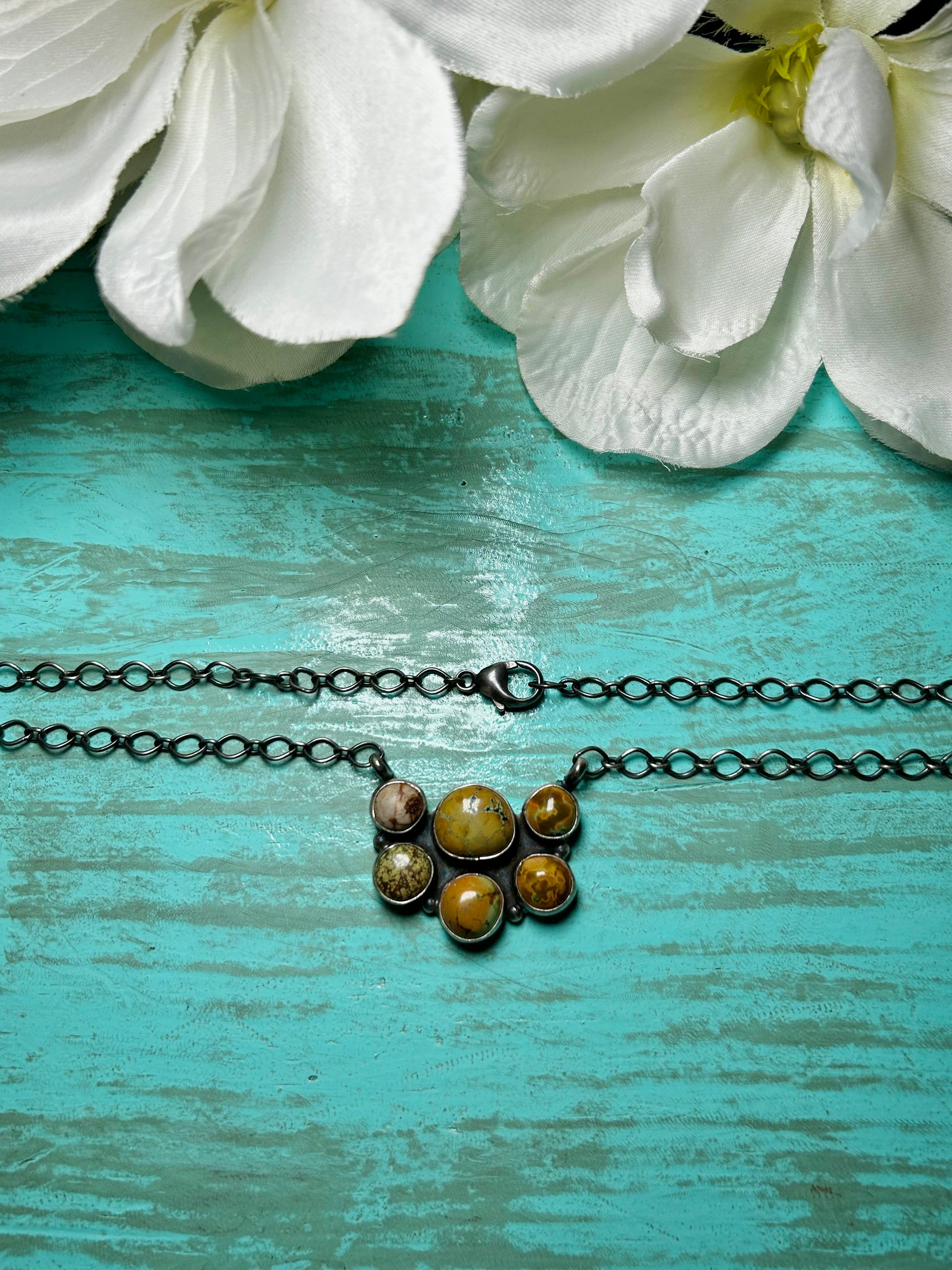 Navajo Made Blue Moon Turquoise & Sterling Sliver Necklace