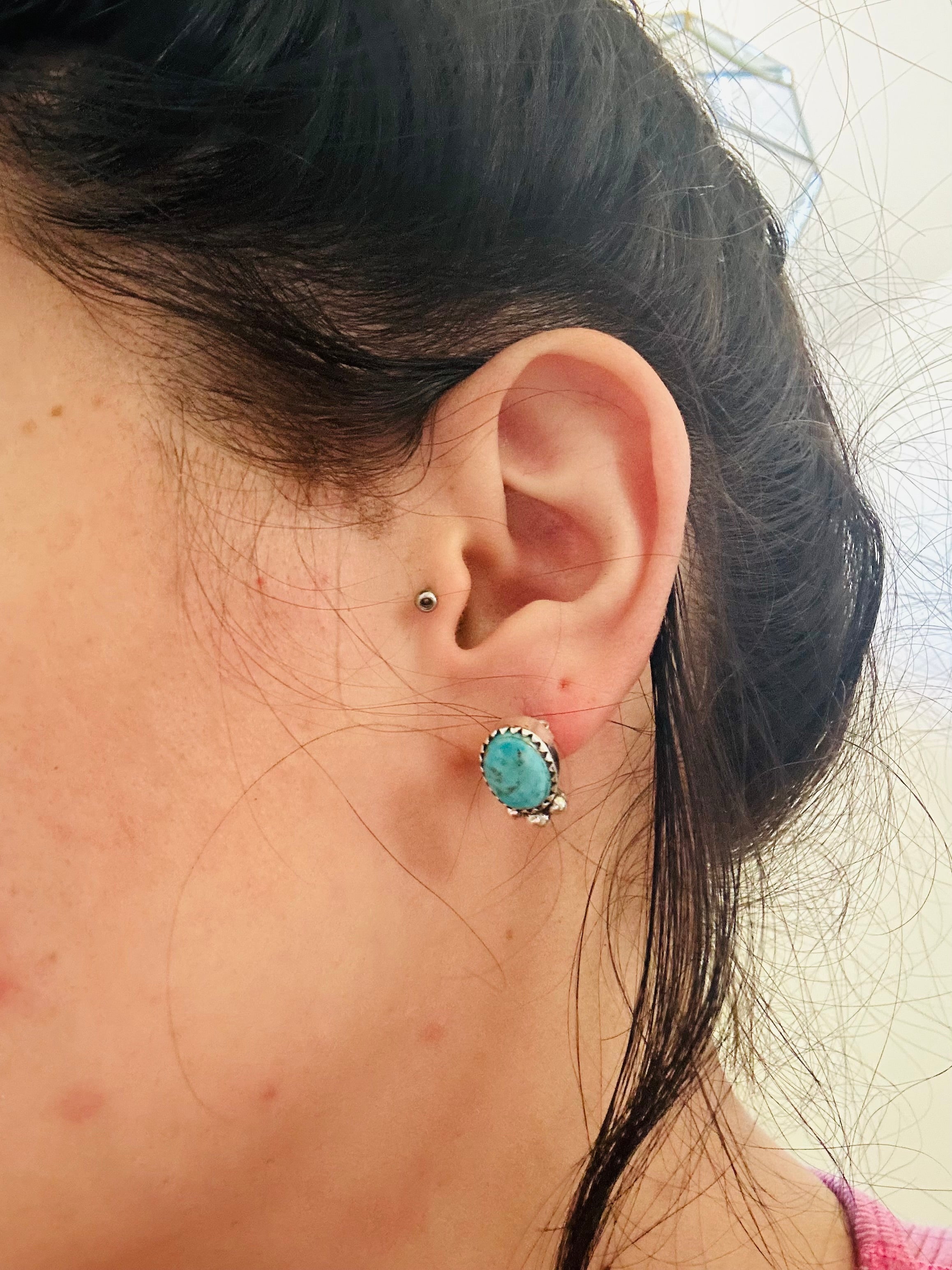 TTD “ dainty” Kingman Turquoise & Sterling Silver Post Earrings