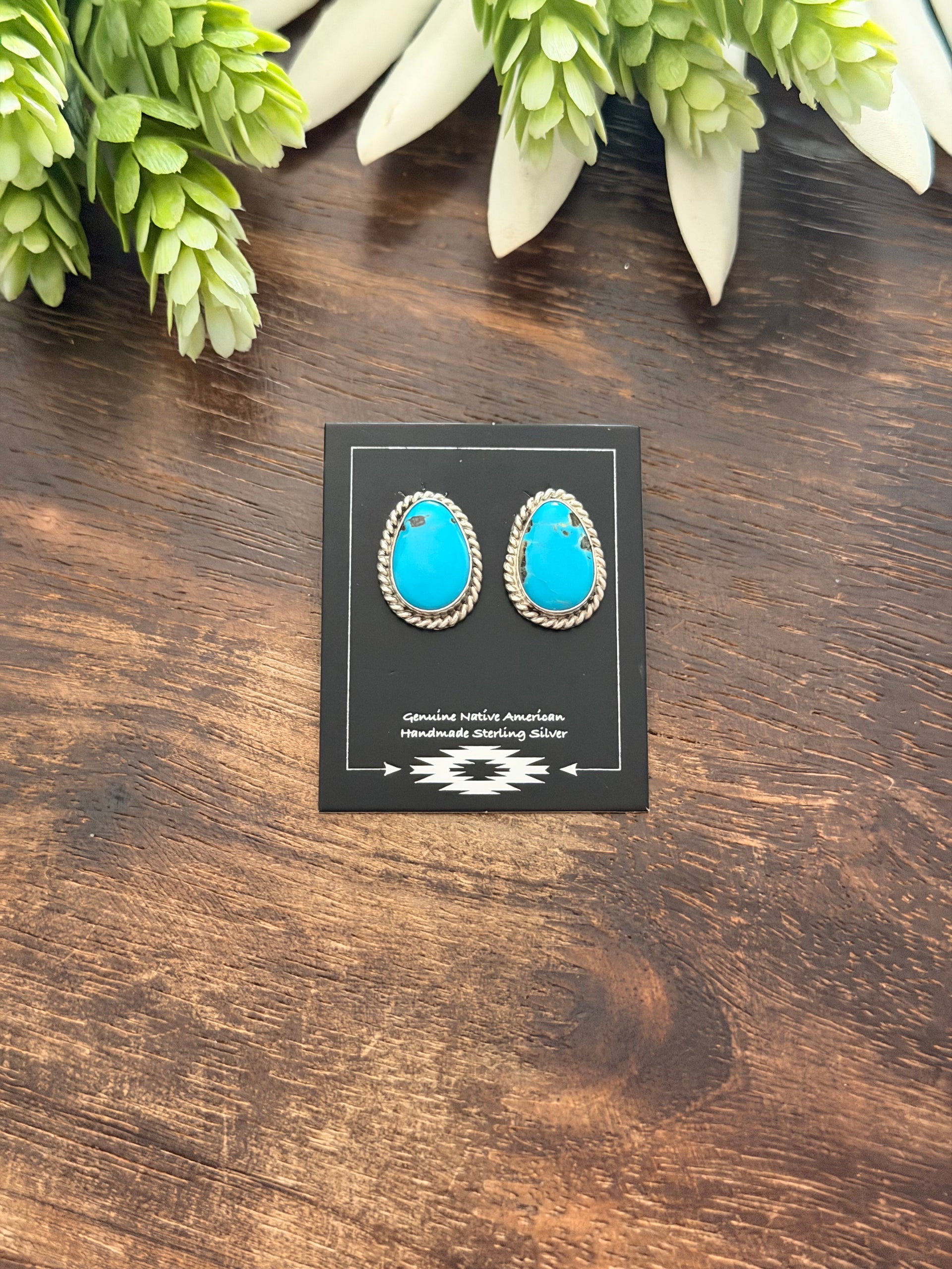 Navajo Made Kingman Turquoise & Sterling Silver Post Earrings