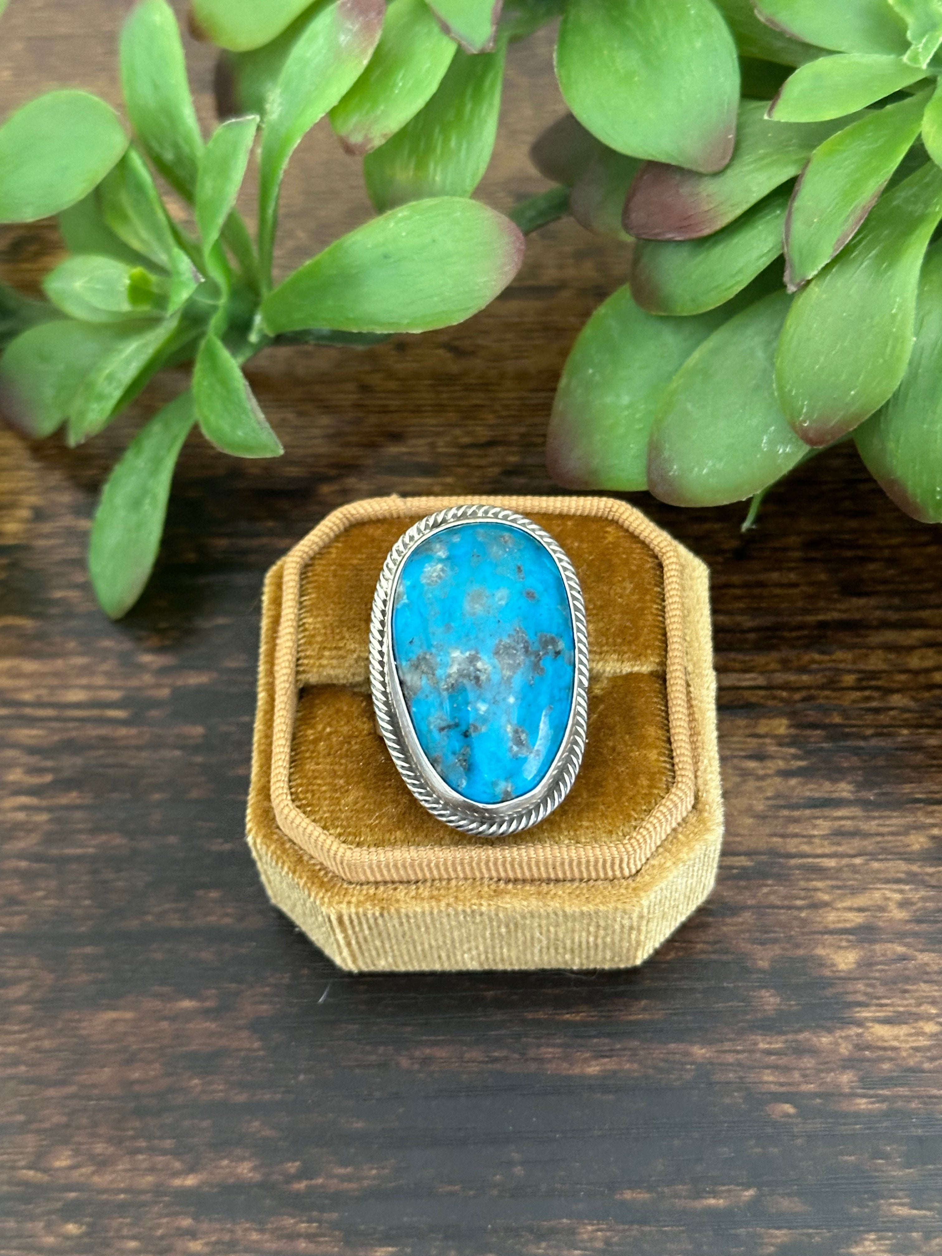 Navajo Made Kingman Turquoise & Sterling Silver Ring Size 8.5