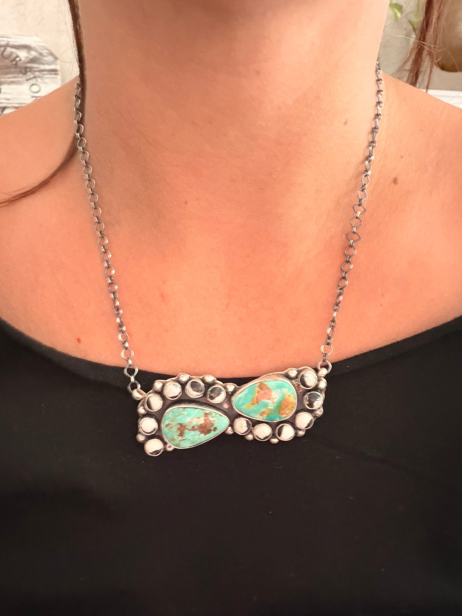 Bonnie Begay Multi Stone & Sterling Silver Cluster Bar Necklace
