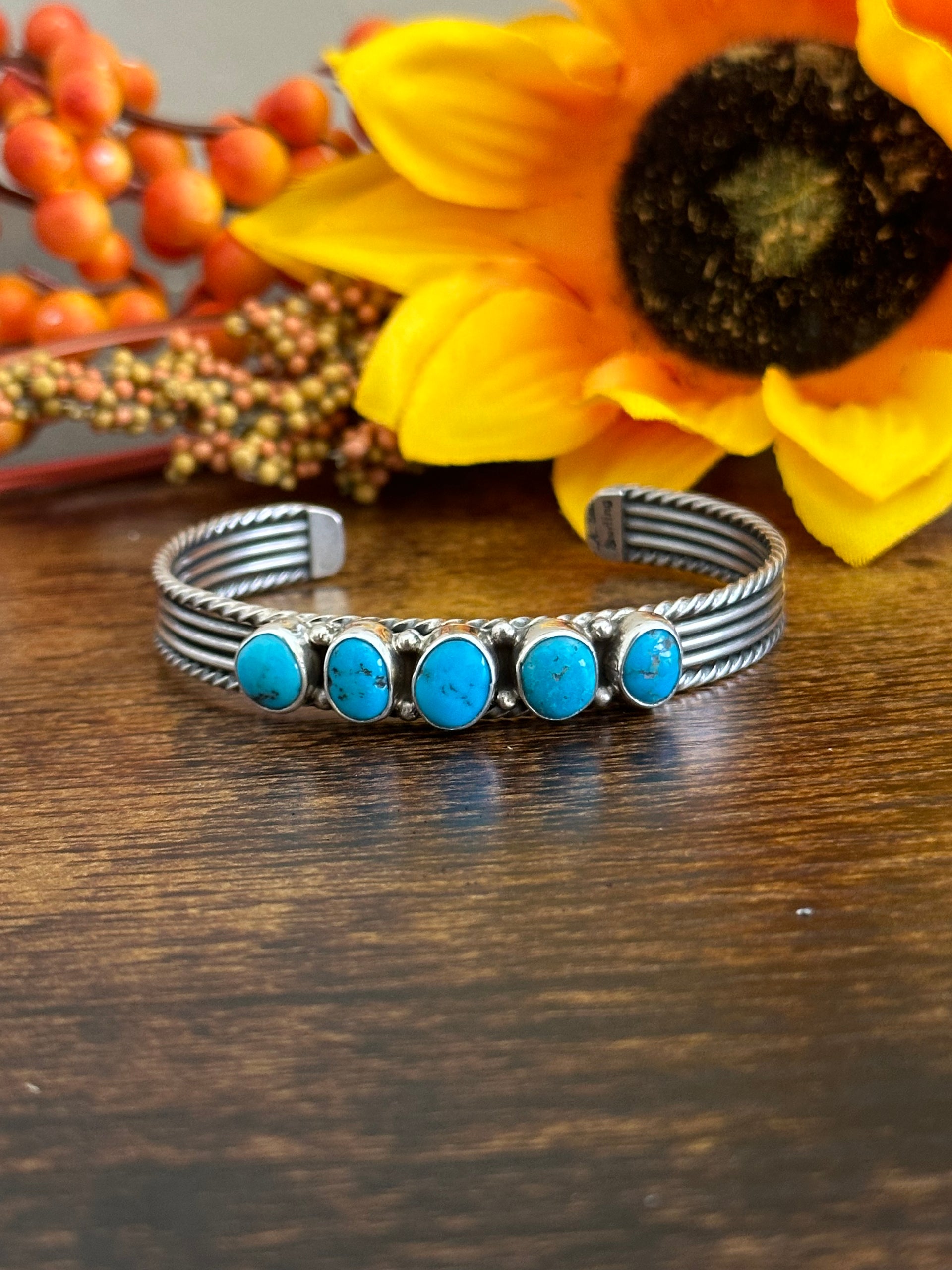 Navajo Made Kingman Turquoise & Sterling Silver Cuff Bracelet