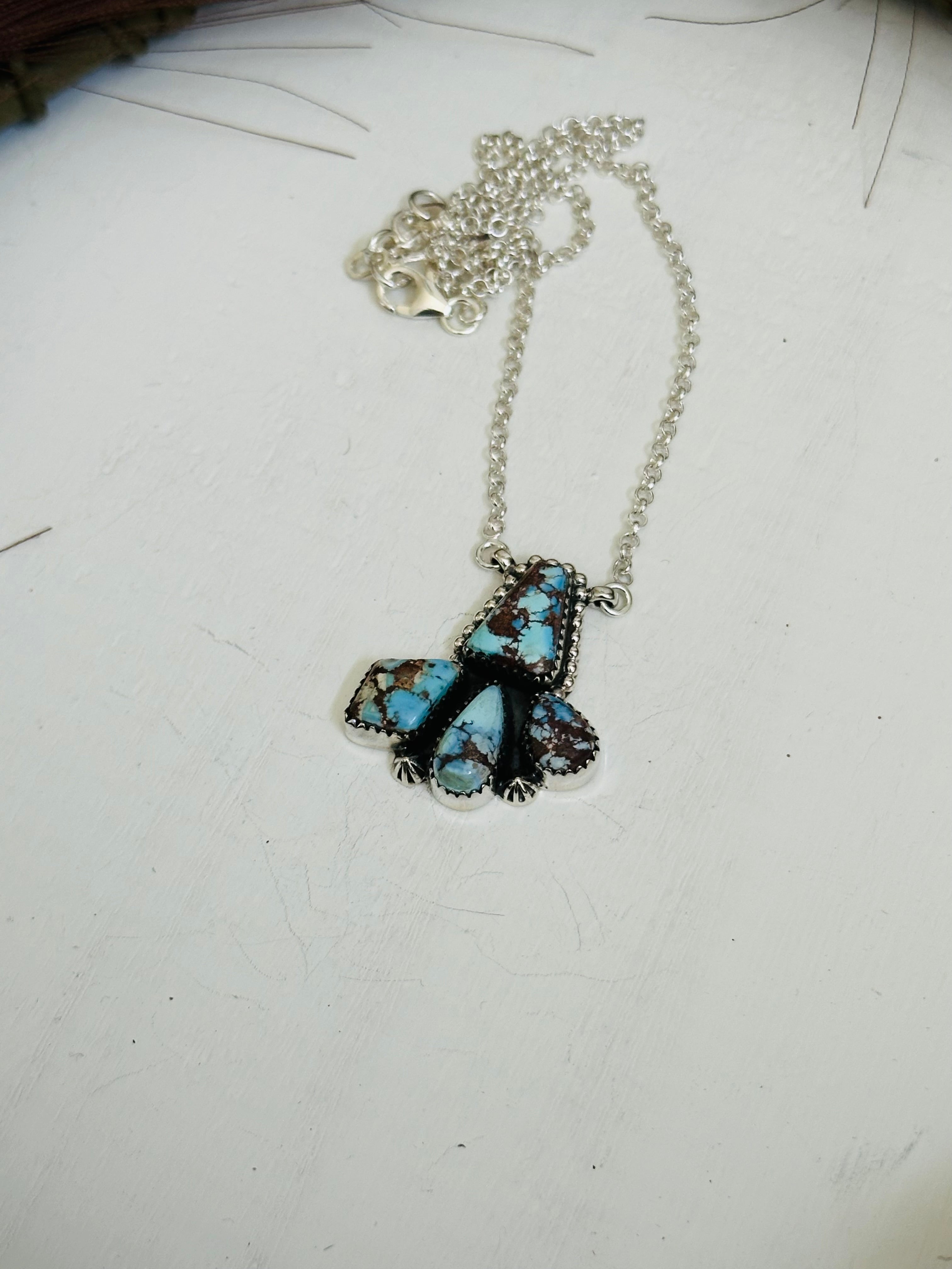 TTD “Blossom” Golden Hills Turquoise & Sterling Silver Cluster Necklace