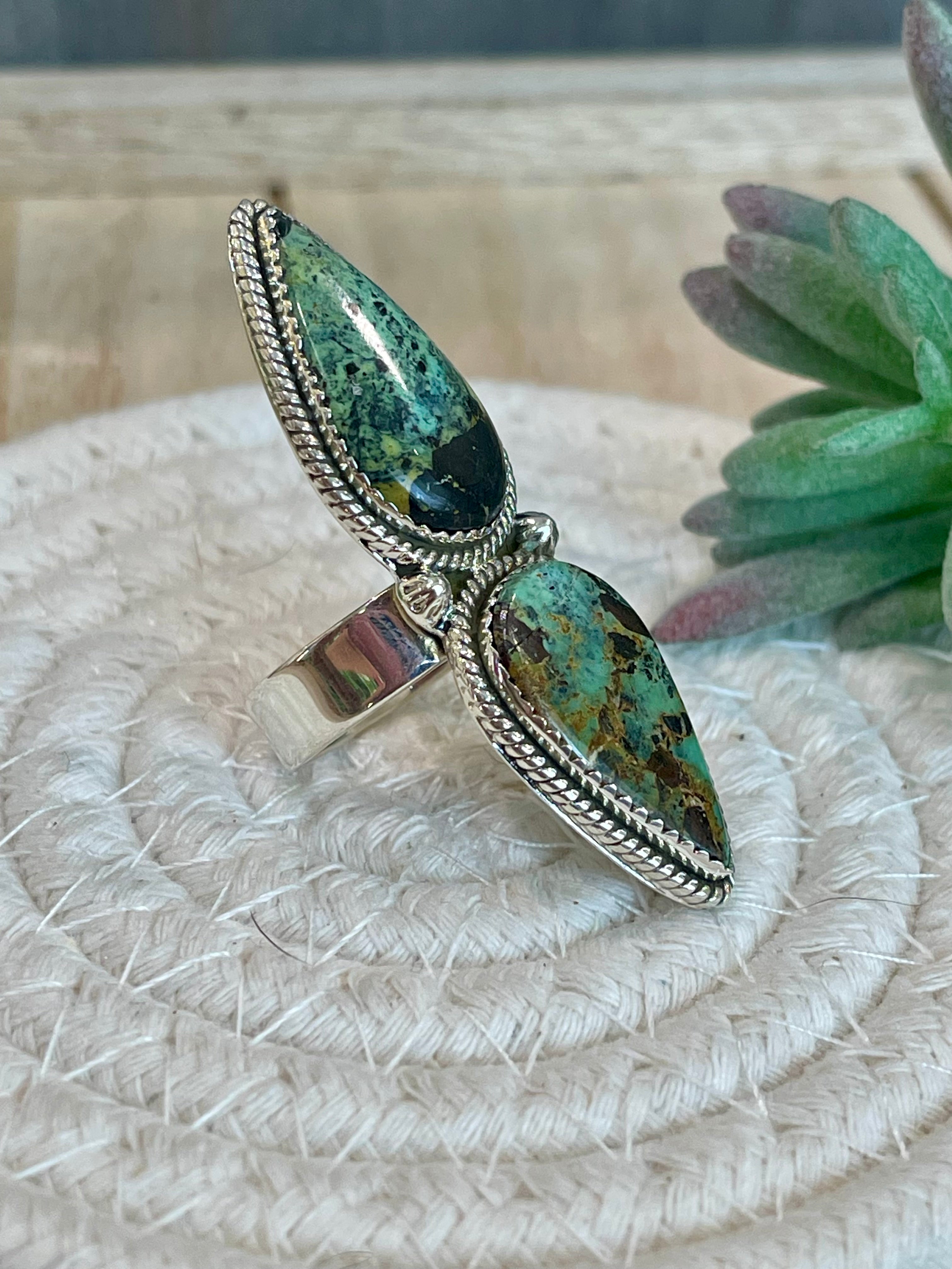 Southwest Handmade BlackJack Turquoise & Sterling Silver Adjustable Ring