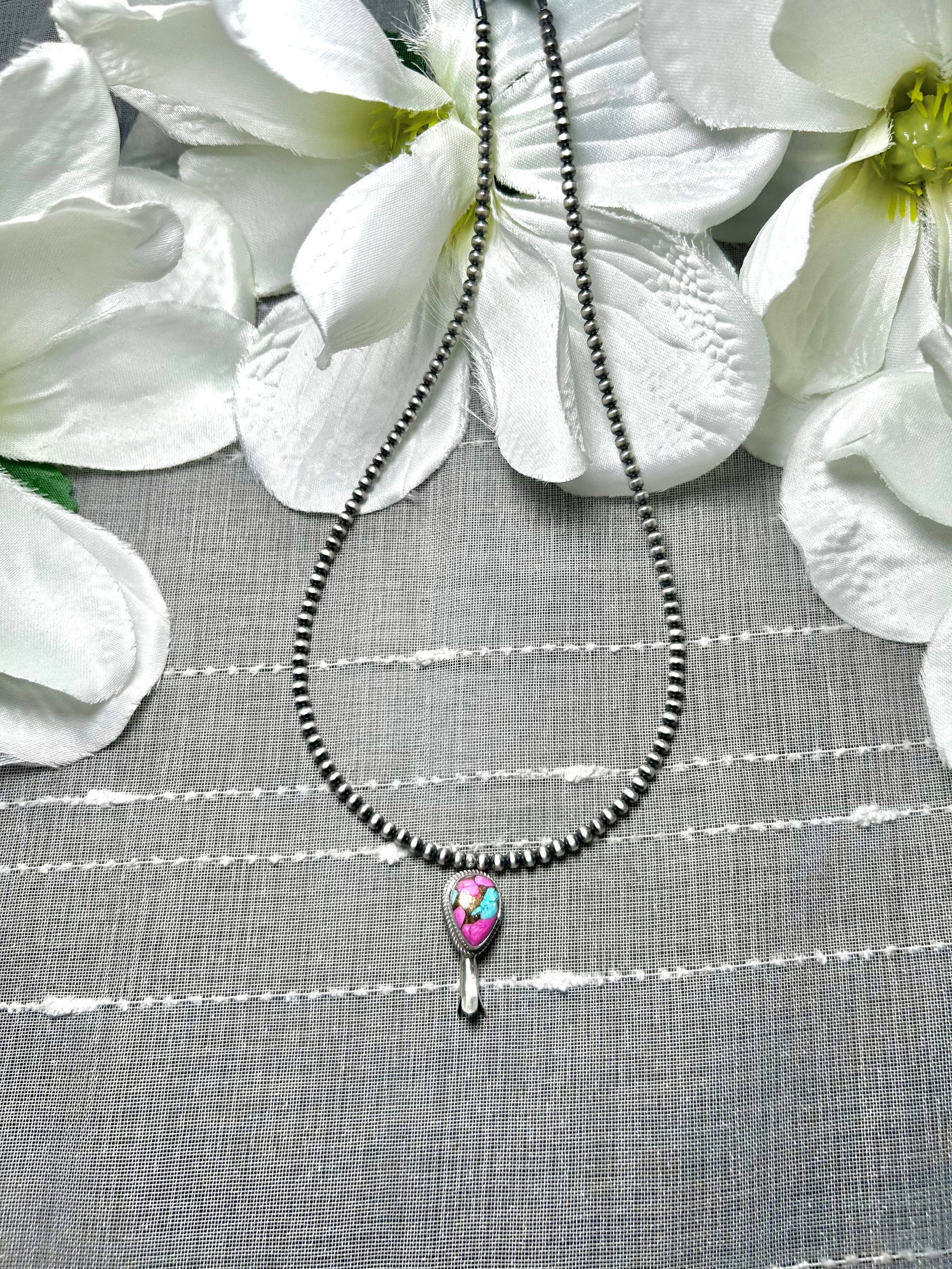 George Rios Cotton Candy Dahlia & Sterling Silver Necklace