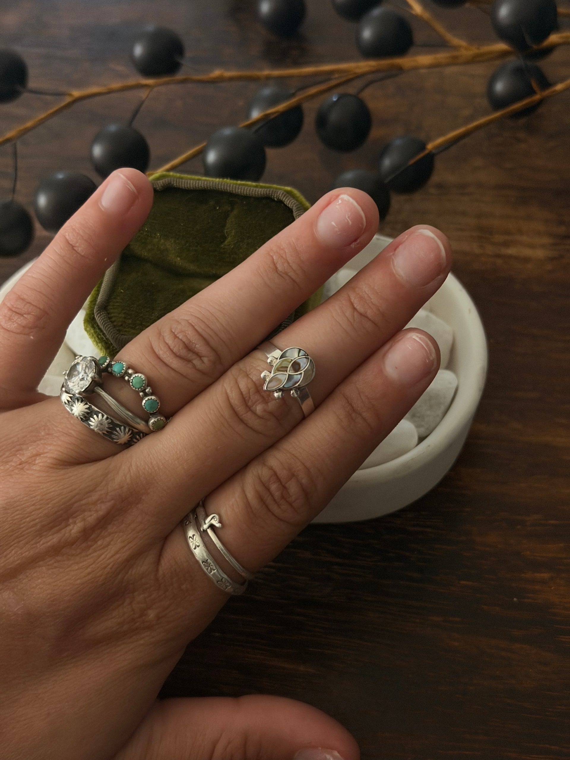 Navajo Made Abalone & Sterling Silver Ring Size 6.75