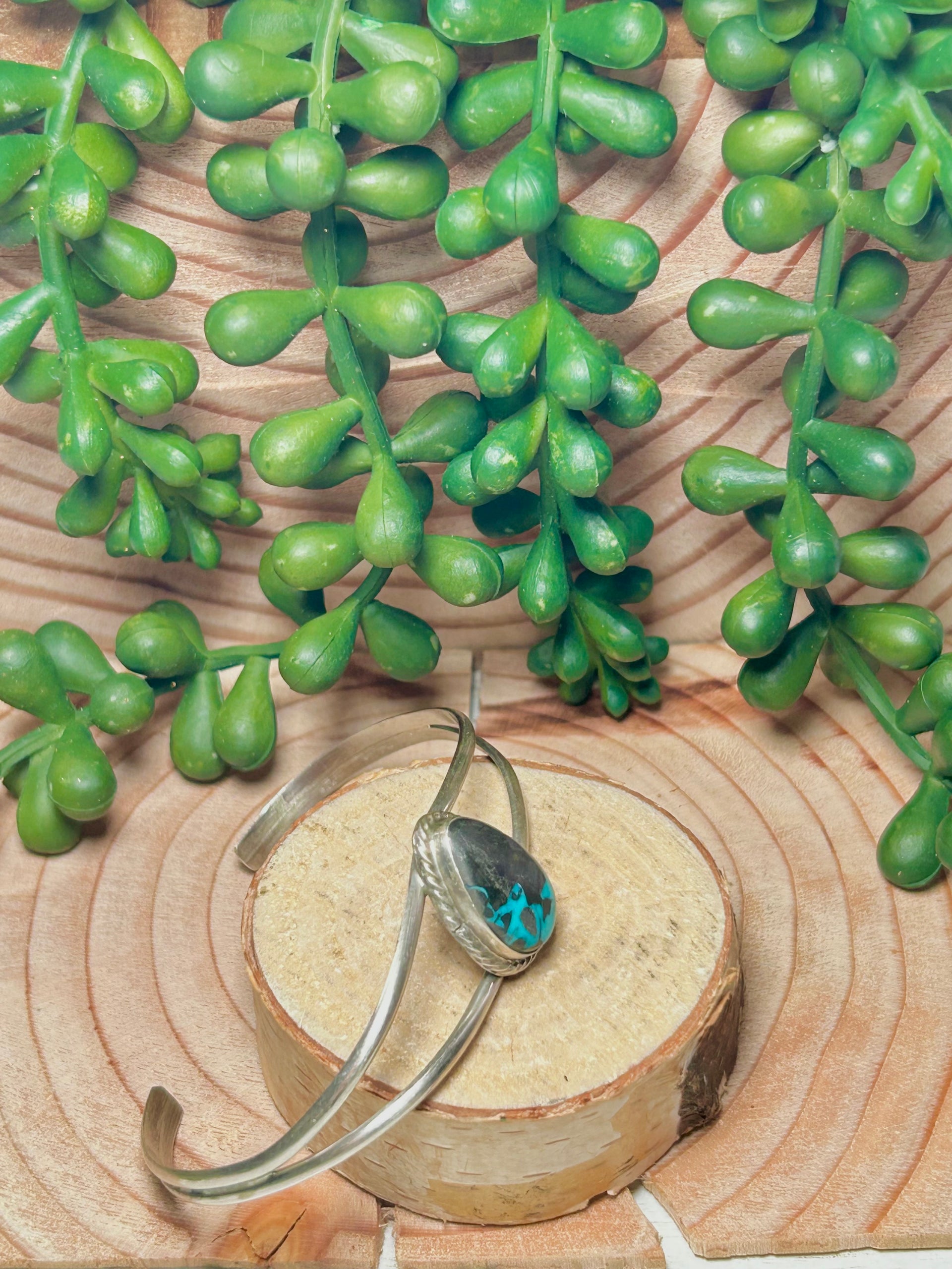 Navajo Made Kingman Turquoise & Sterling Silver Cuff Bracelet