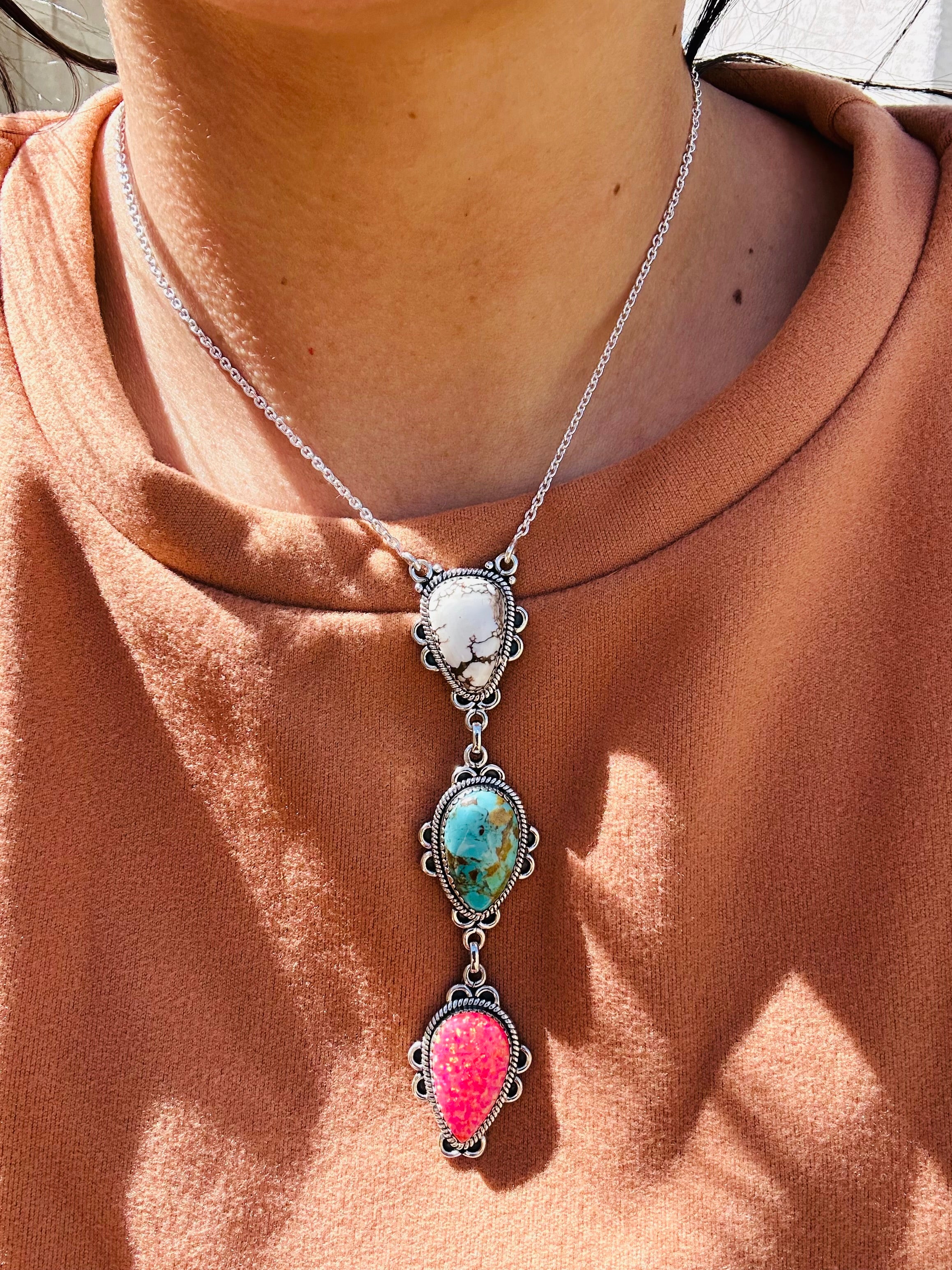 Southwest Handmade Multi Stone & Sterling Silver Necklace