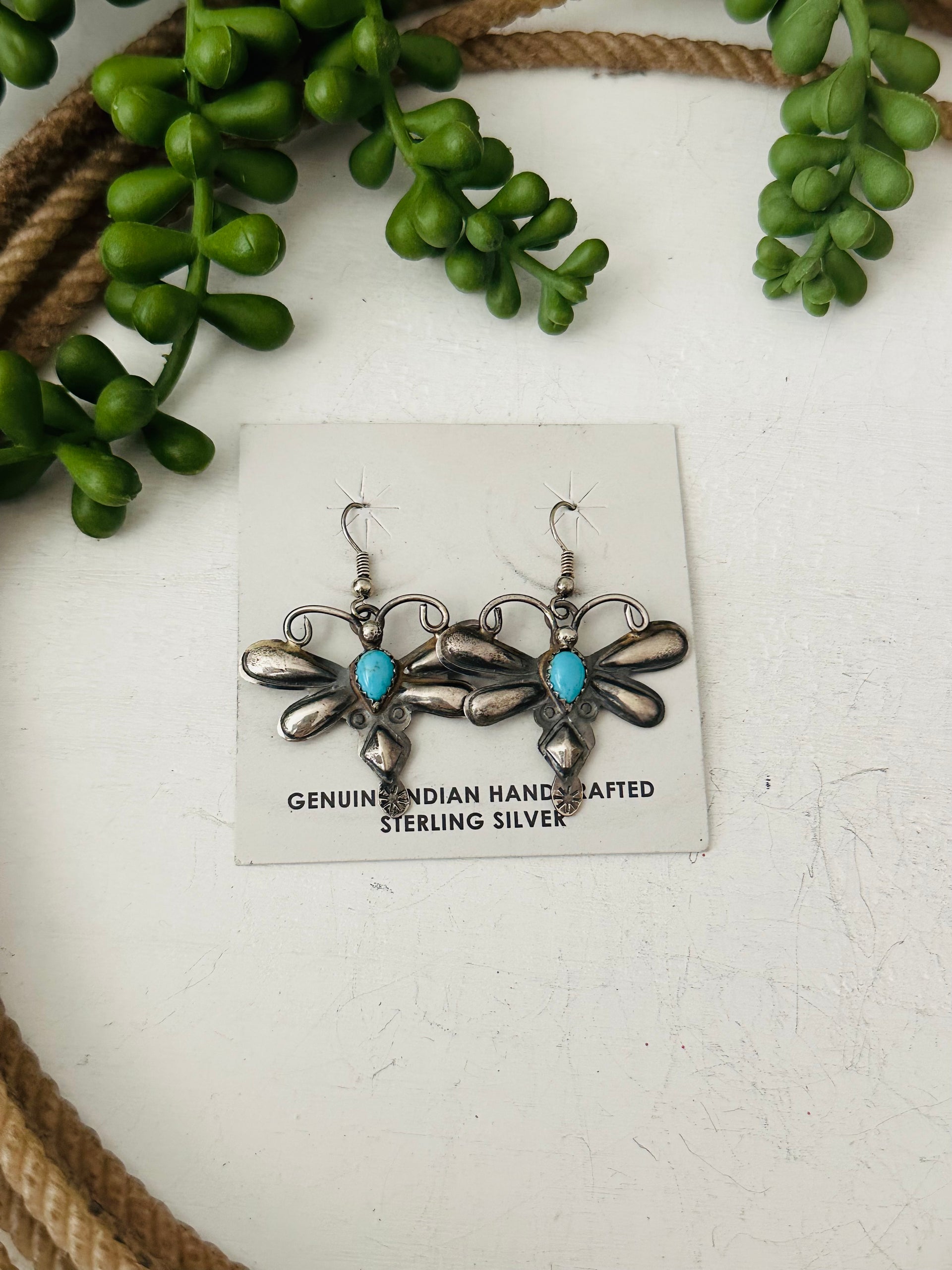 Navajo Made Kingman Turquoise & Sterling Silver Dangle Earrings