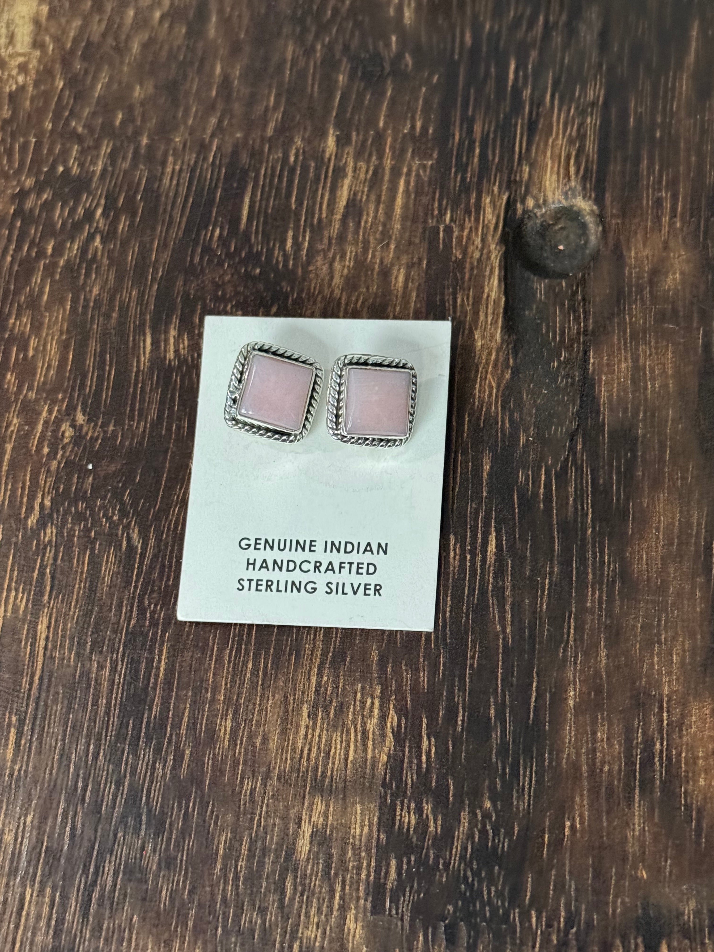 Southwest Handmade Peruvian Pink Opal & Sterling Silver Post Earrings