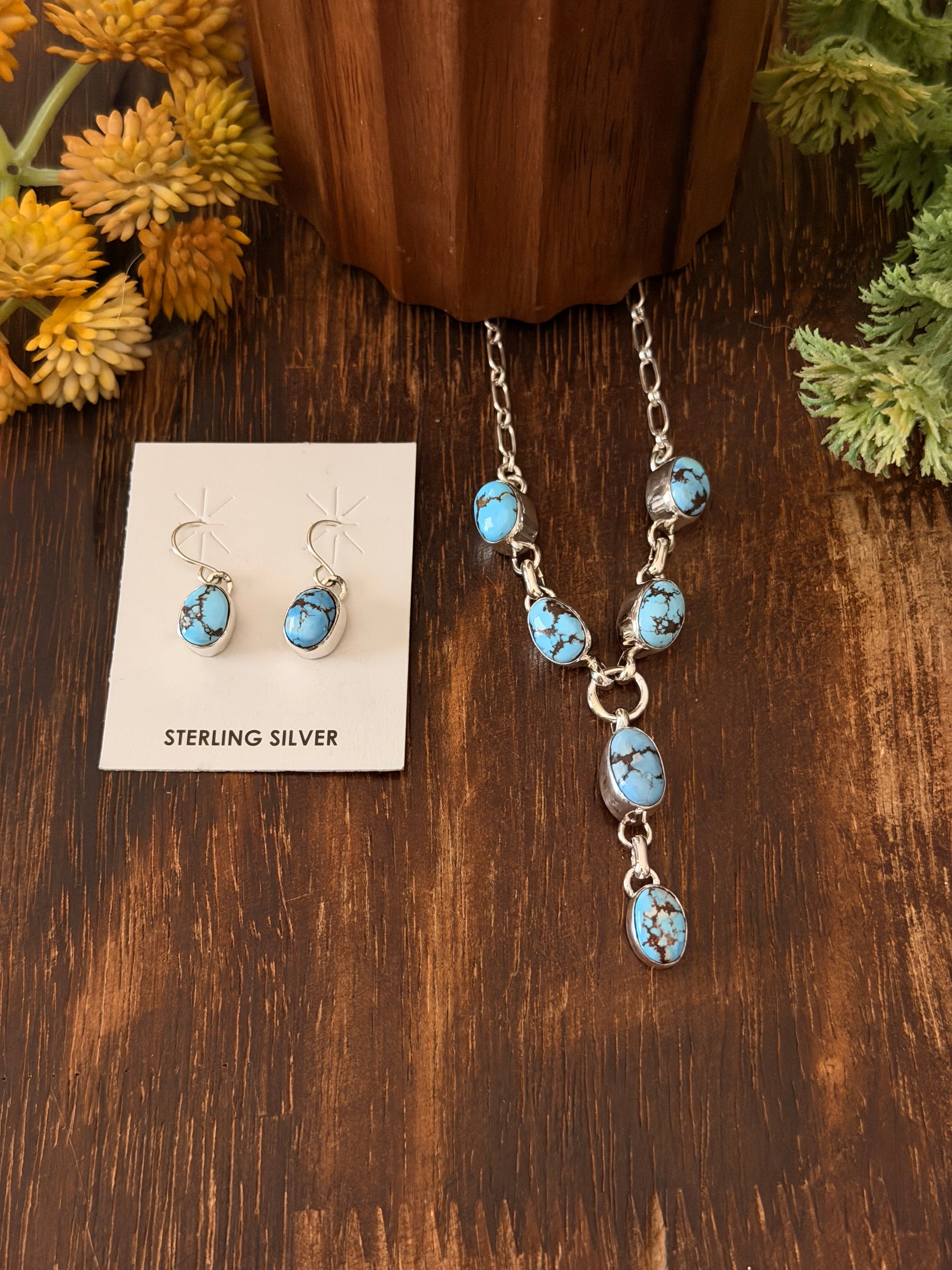 Shirley Henry Golden Hills Turquoise & Sterling Silver Lariat Necklace Set