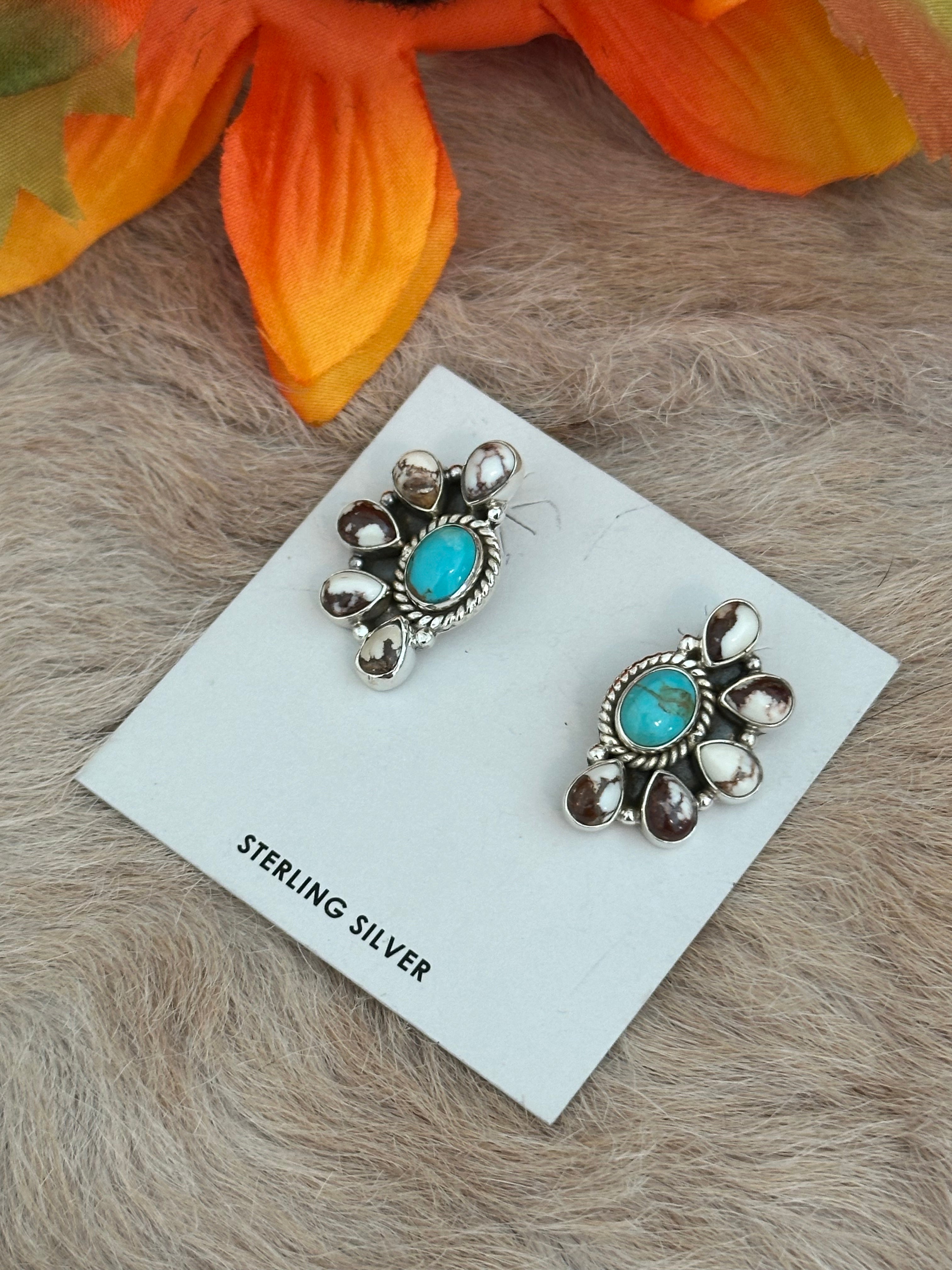 Southwest Handmade Multi Stone & Sterling Silver Post Earrings