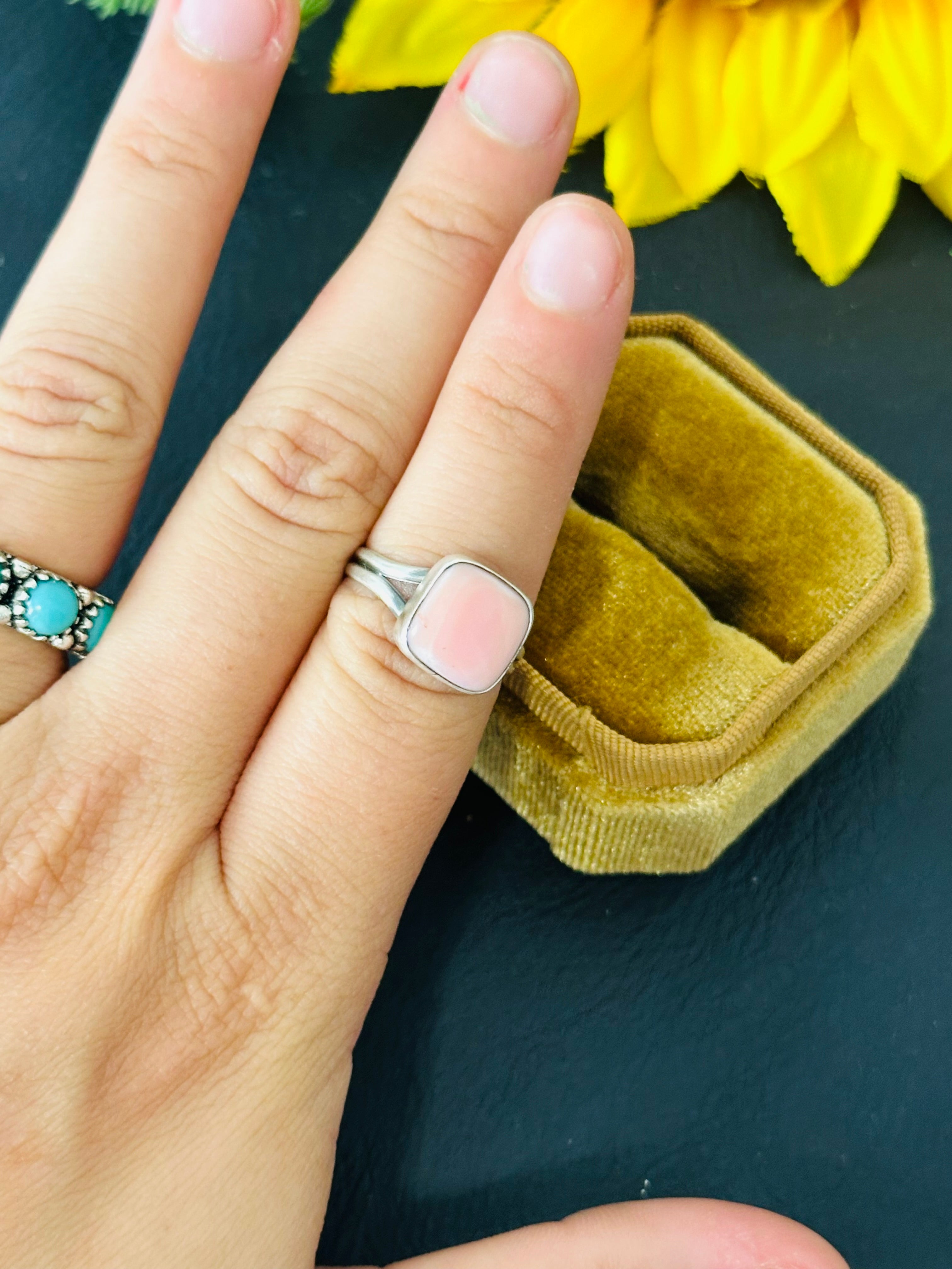 Navajo Made Pink Conch & Sterling Silver Ring