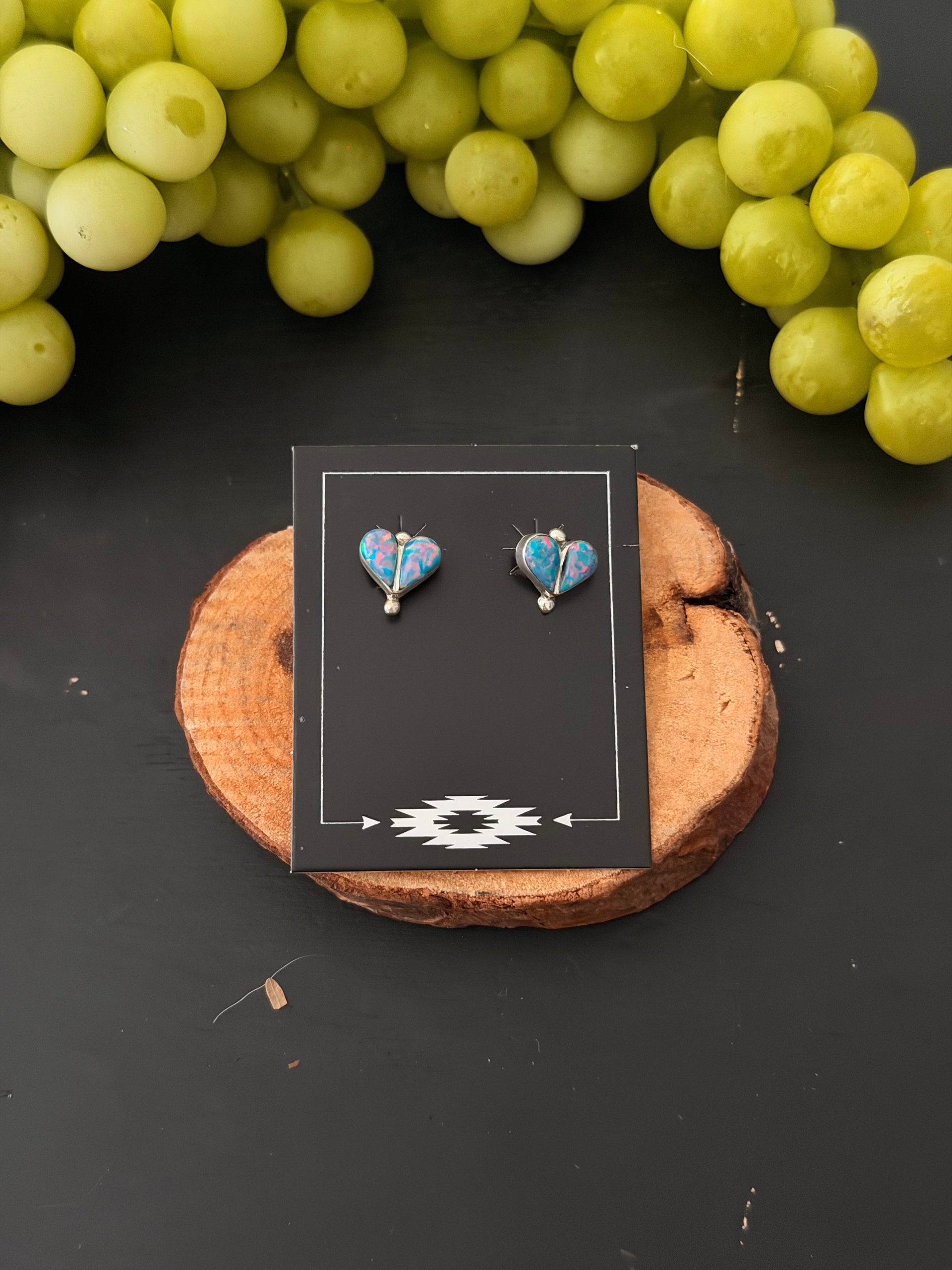 Zuni Made Opal (Man Made) & Sterling Silver Post Heart Earrings