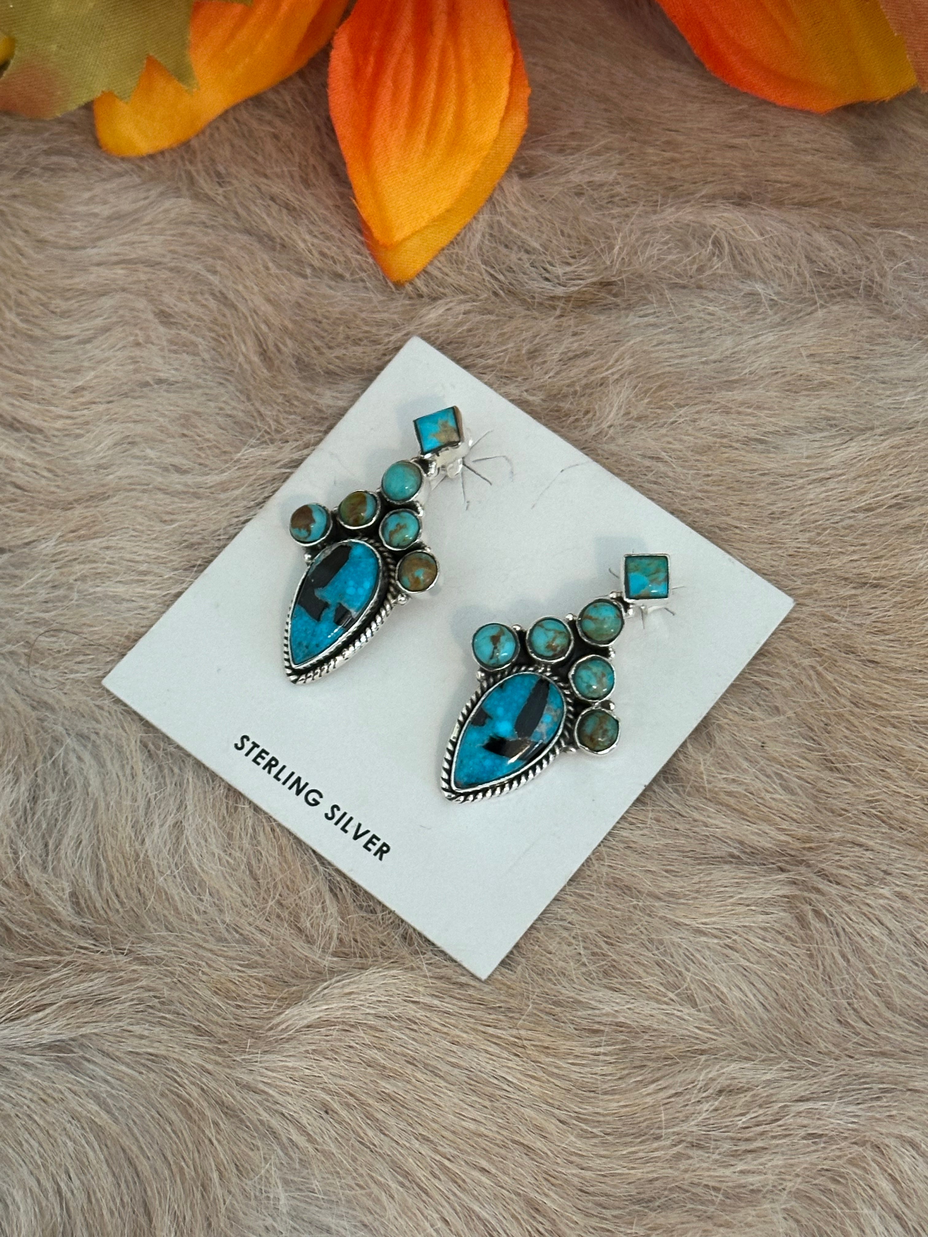 Southwest Handmade Kingman Turquoise & Sterling Silver Post Earrings