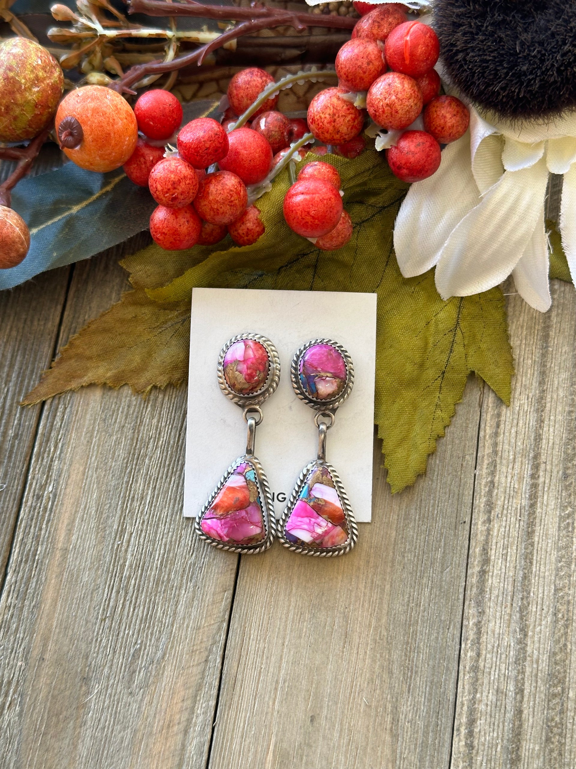 Judith Dixon Pink Mohave Turquoise & Sterling Silver Post Dangle Earrings