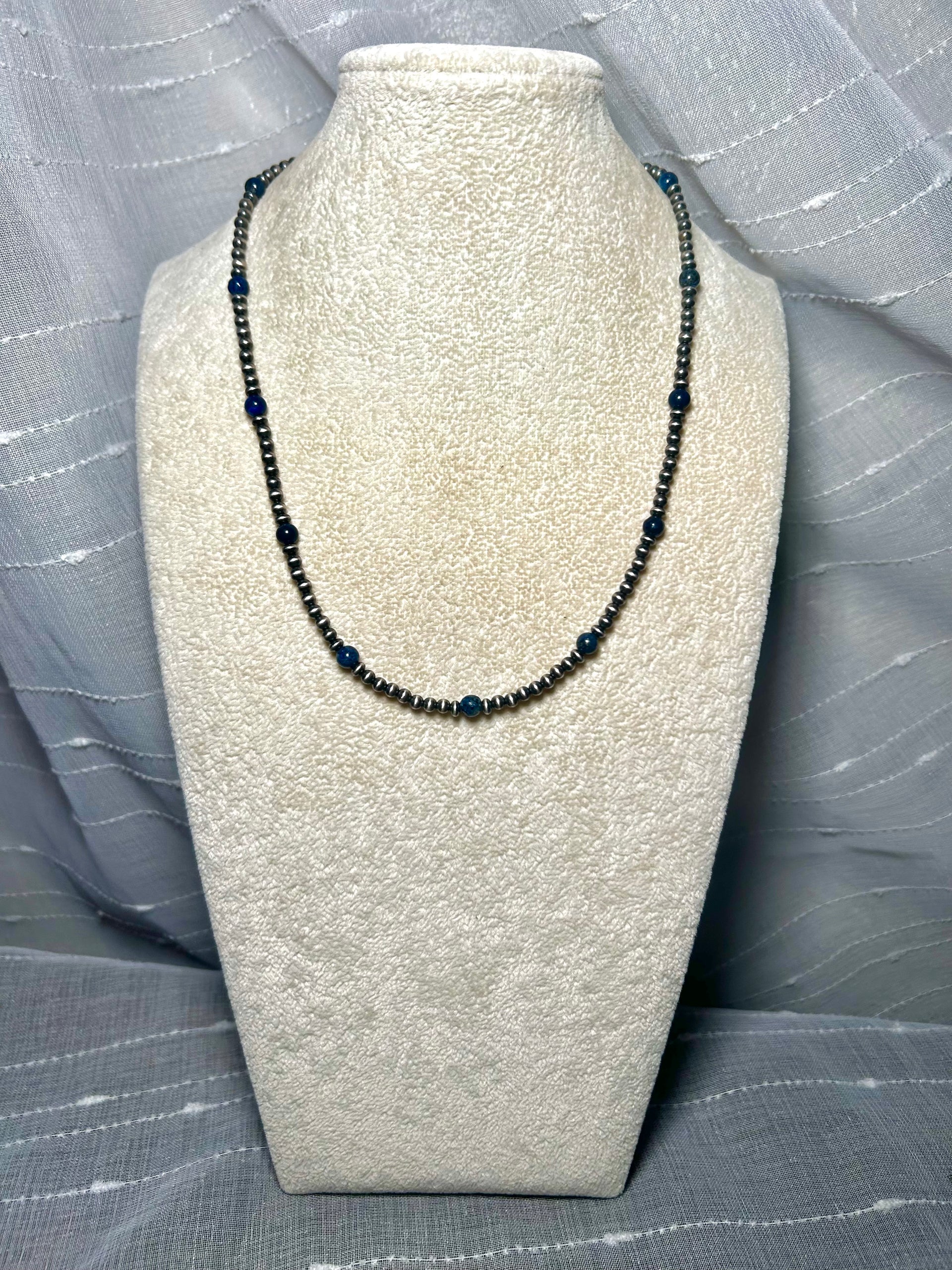 Navajo Made Strung Lapis & Sterling Silver Necklace