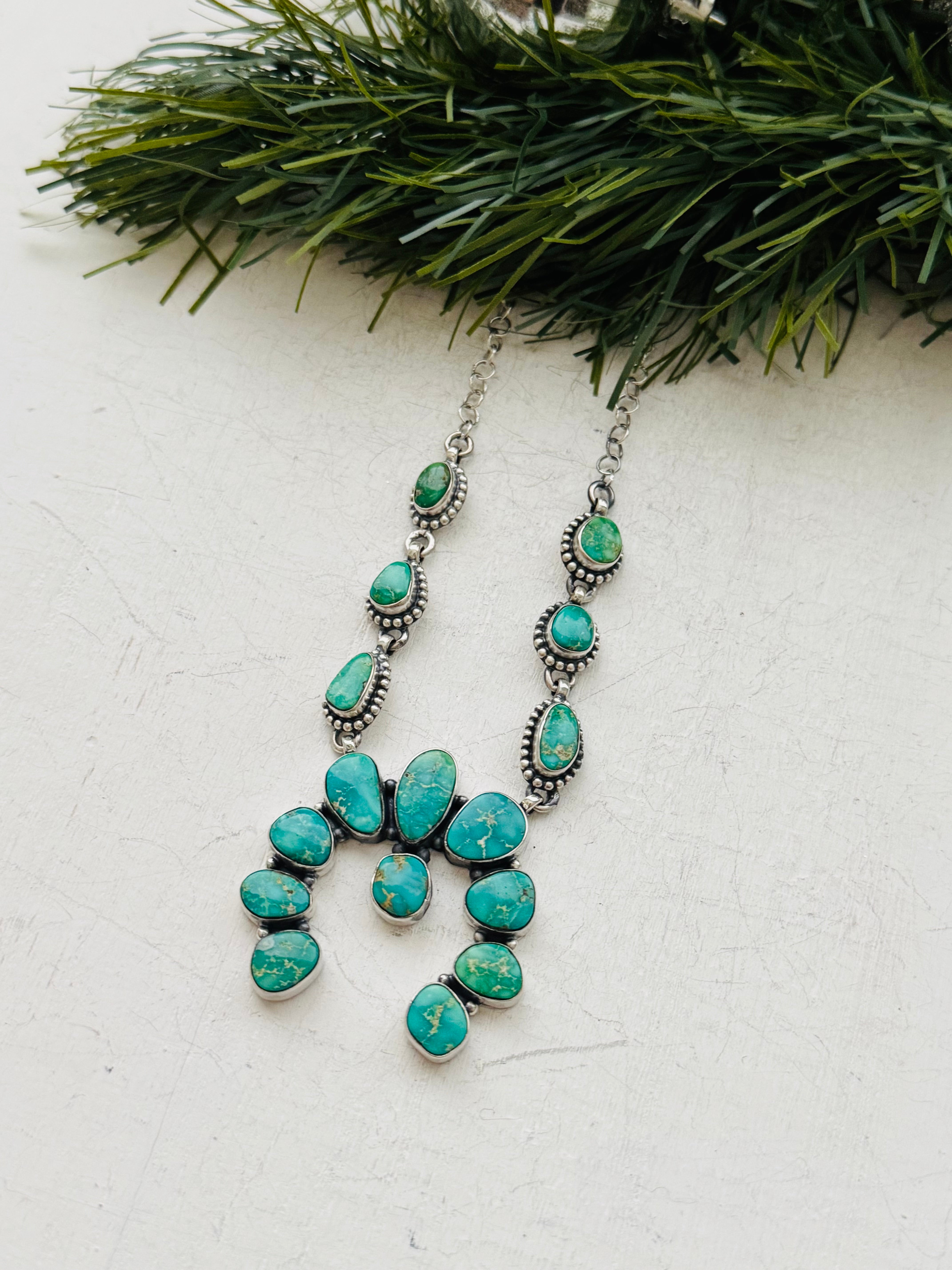 TTD Sonoran Mountain Turquoise & Sterling Silver Squash Naja Necklace