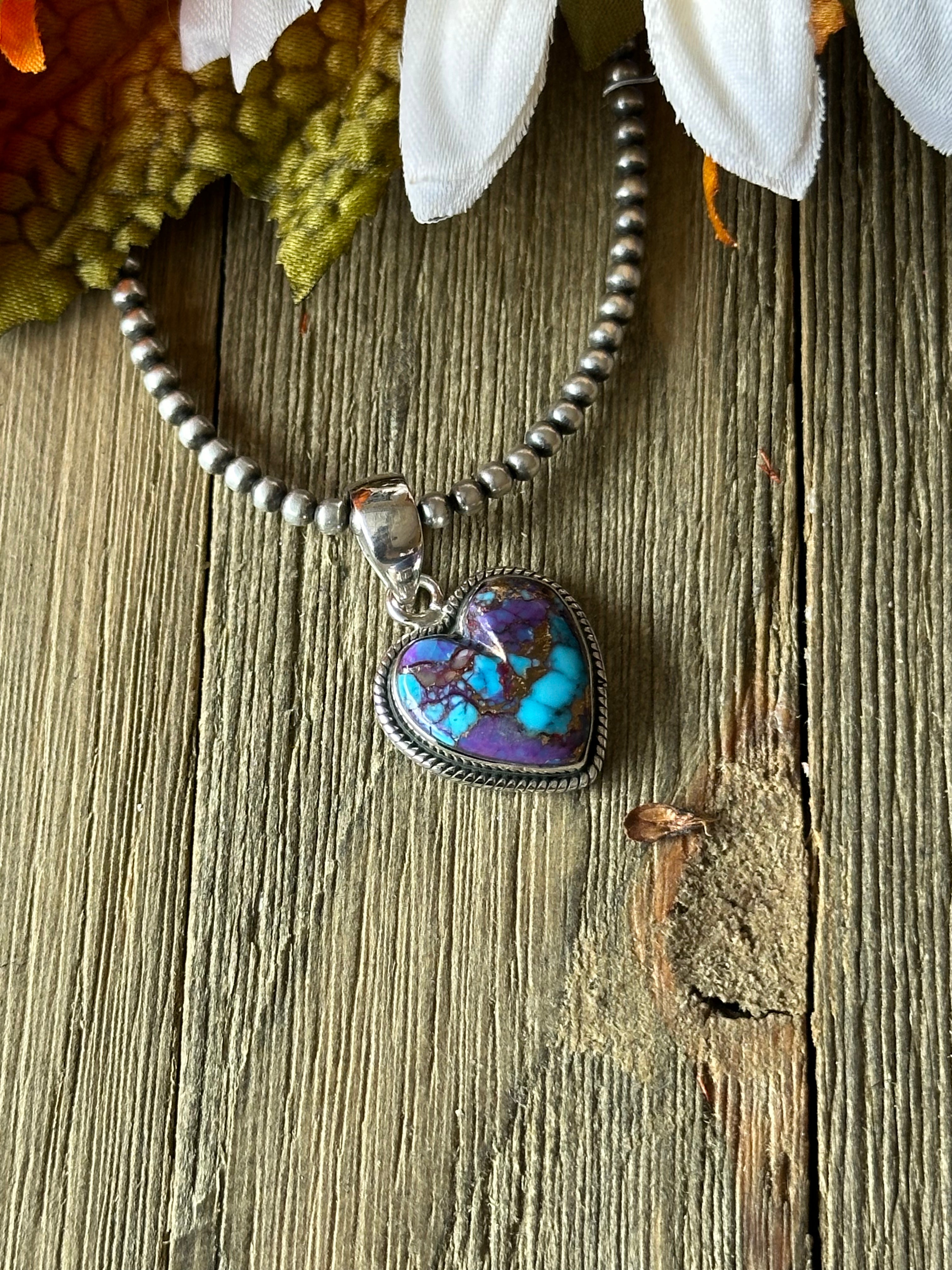 Southwest Handmade Purple Mohave Turquoise & Sterling Silver Heart Pendant