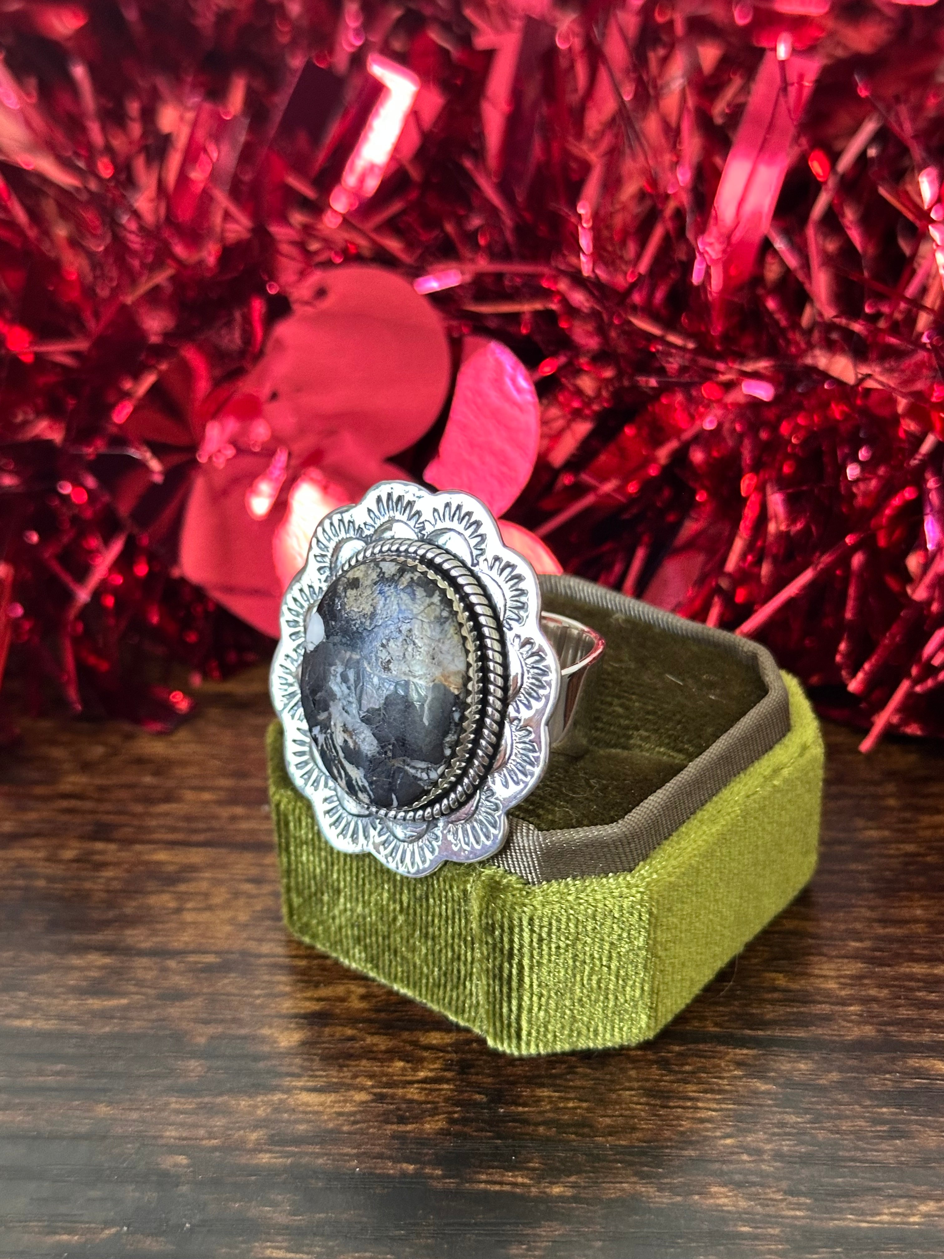 Southwest Handmade White Buffalo & Sterling Silver Adjustable Ring