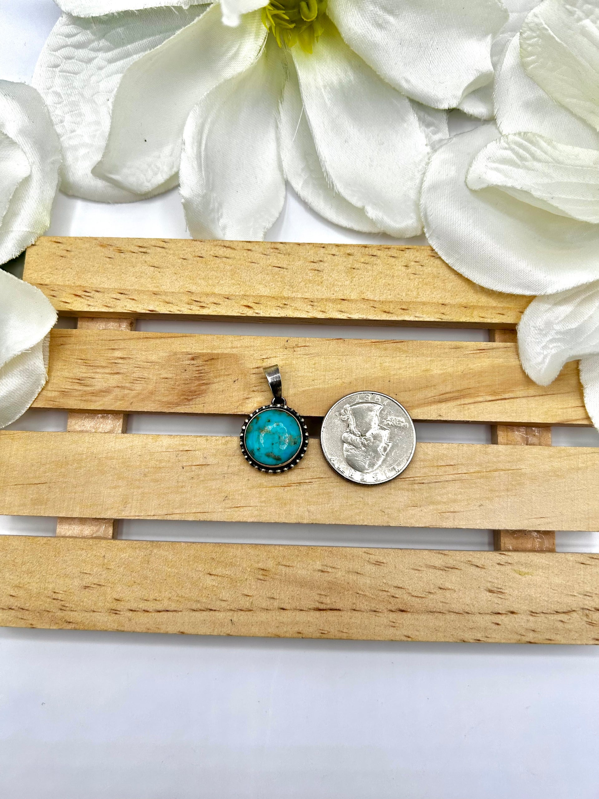 Navajo Made Kingman Turquoise & Sterling Silver Pendant