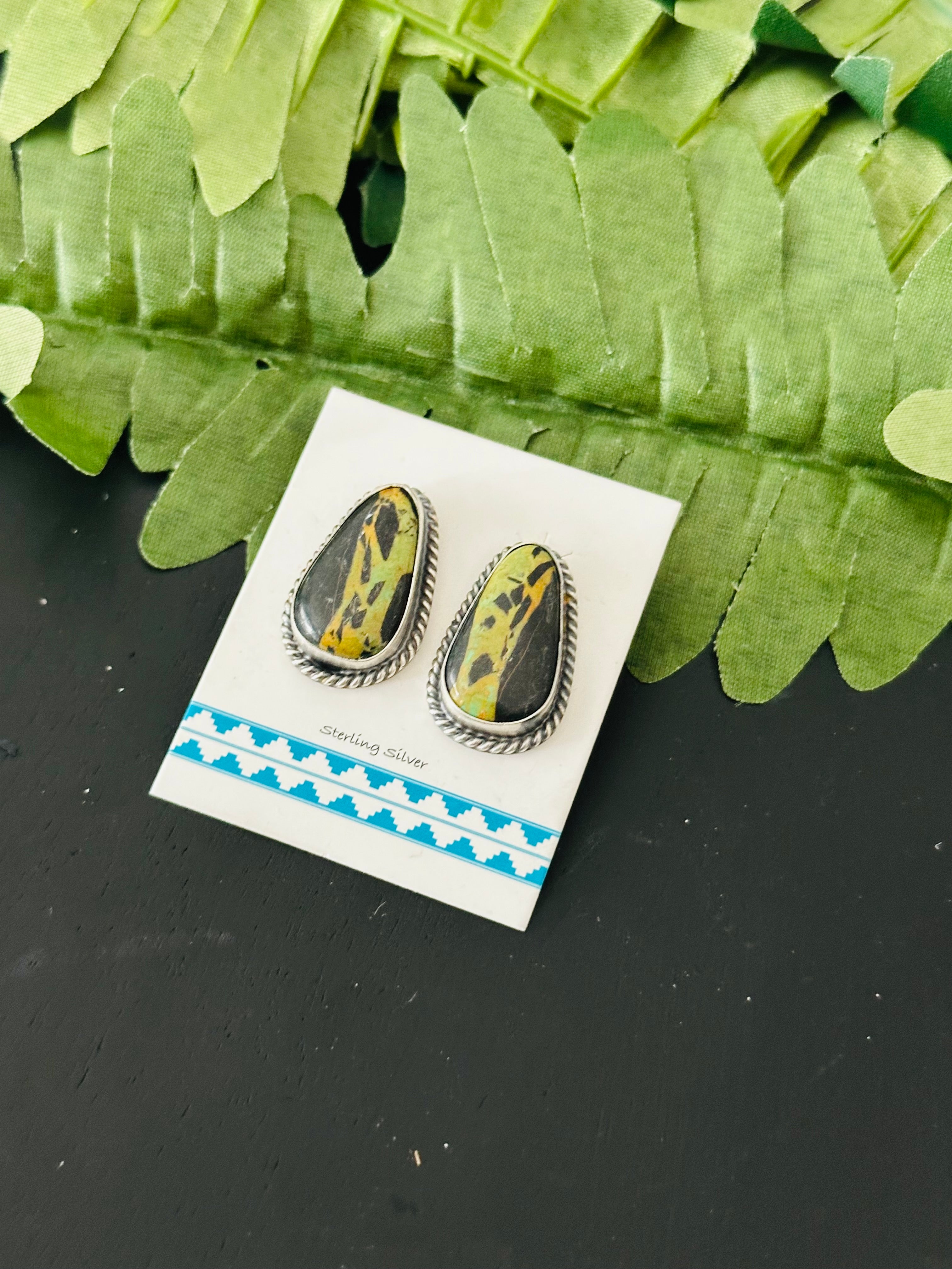 Pete Skeets Black Jack Turquoise & Sterling Silver Post Earrings