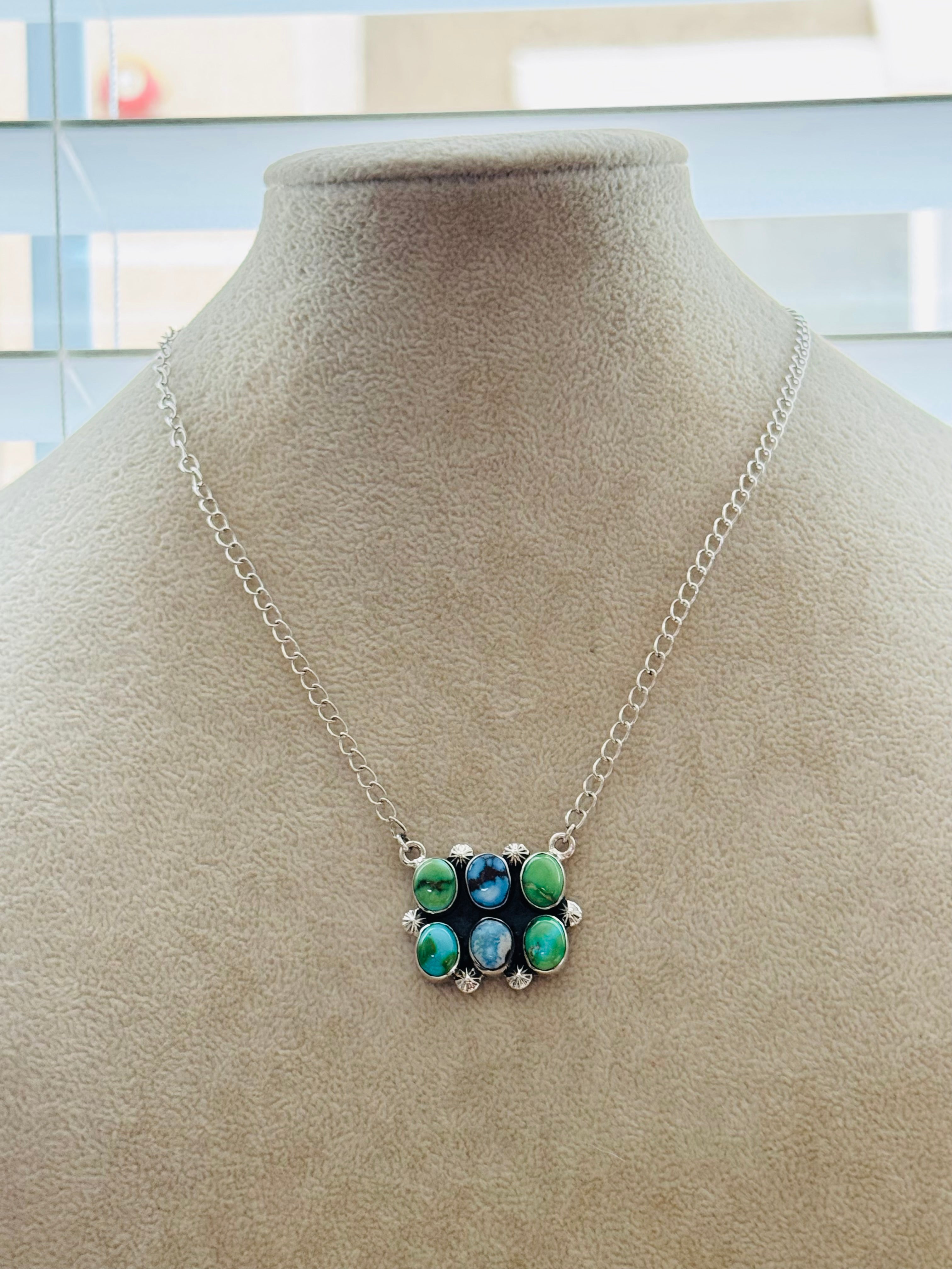 Southwest Handmade Multi Stone & Sterling Silver Cluster Necklace