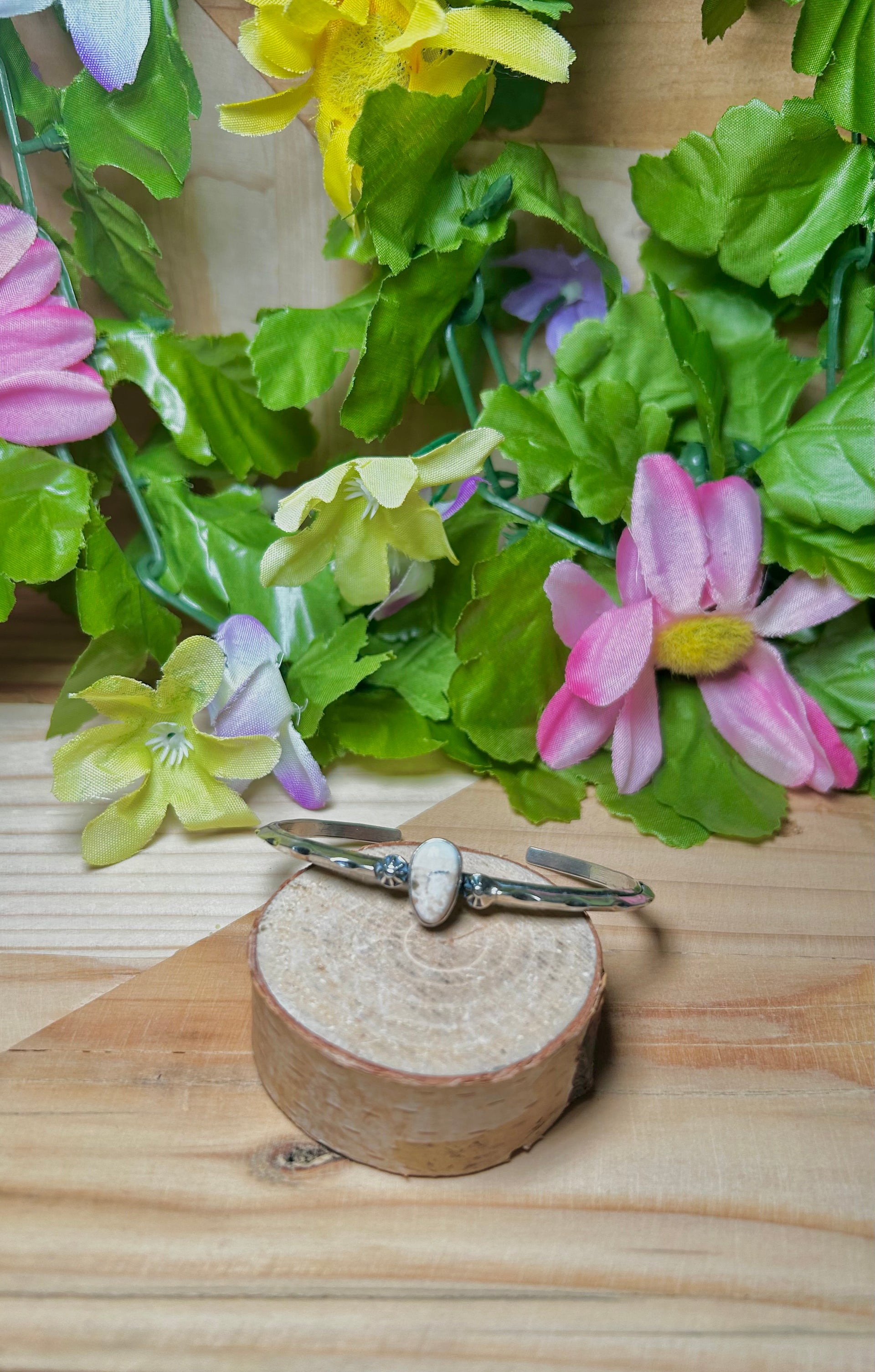 Navajo Made White Buffalo & Sterling Silver Cuff Bracelet