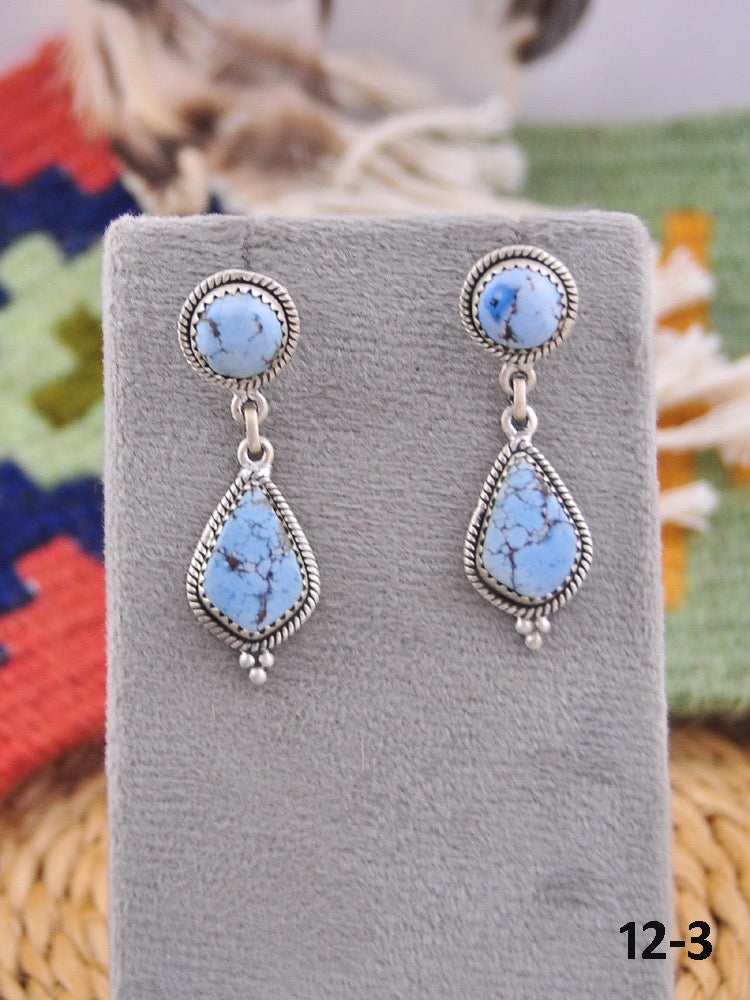 Southwest Handmade Golden Hill’s Turquoise & Sterling Silver Post Dangle Earrings