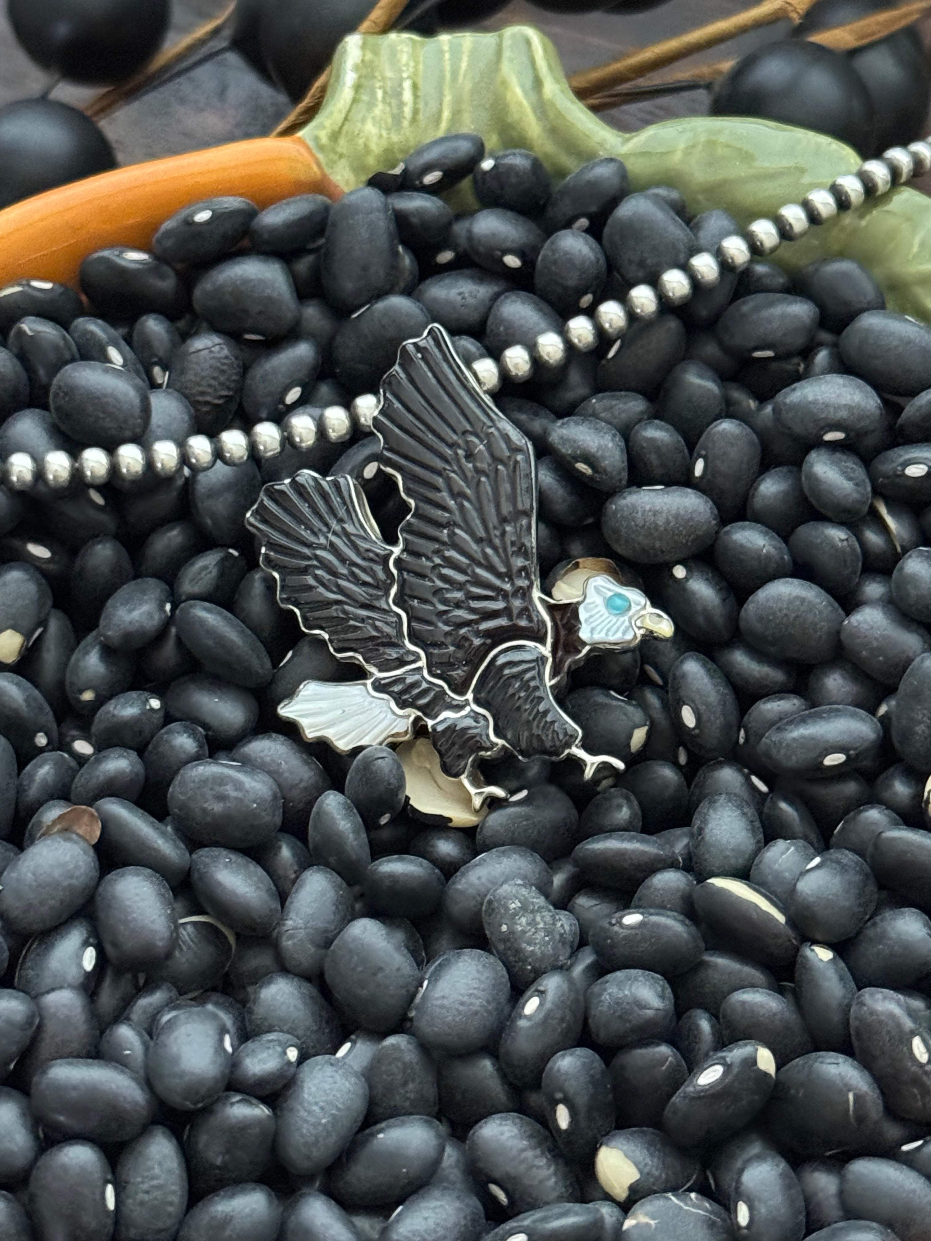 Zuni Made Multi Stone & Sterling Silver Bald Eagle Pin/Pendant