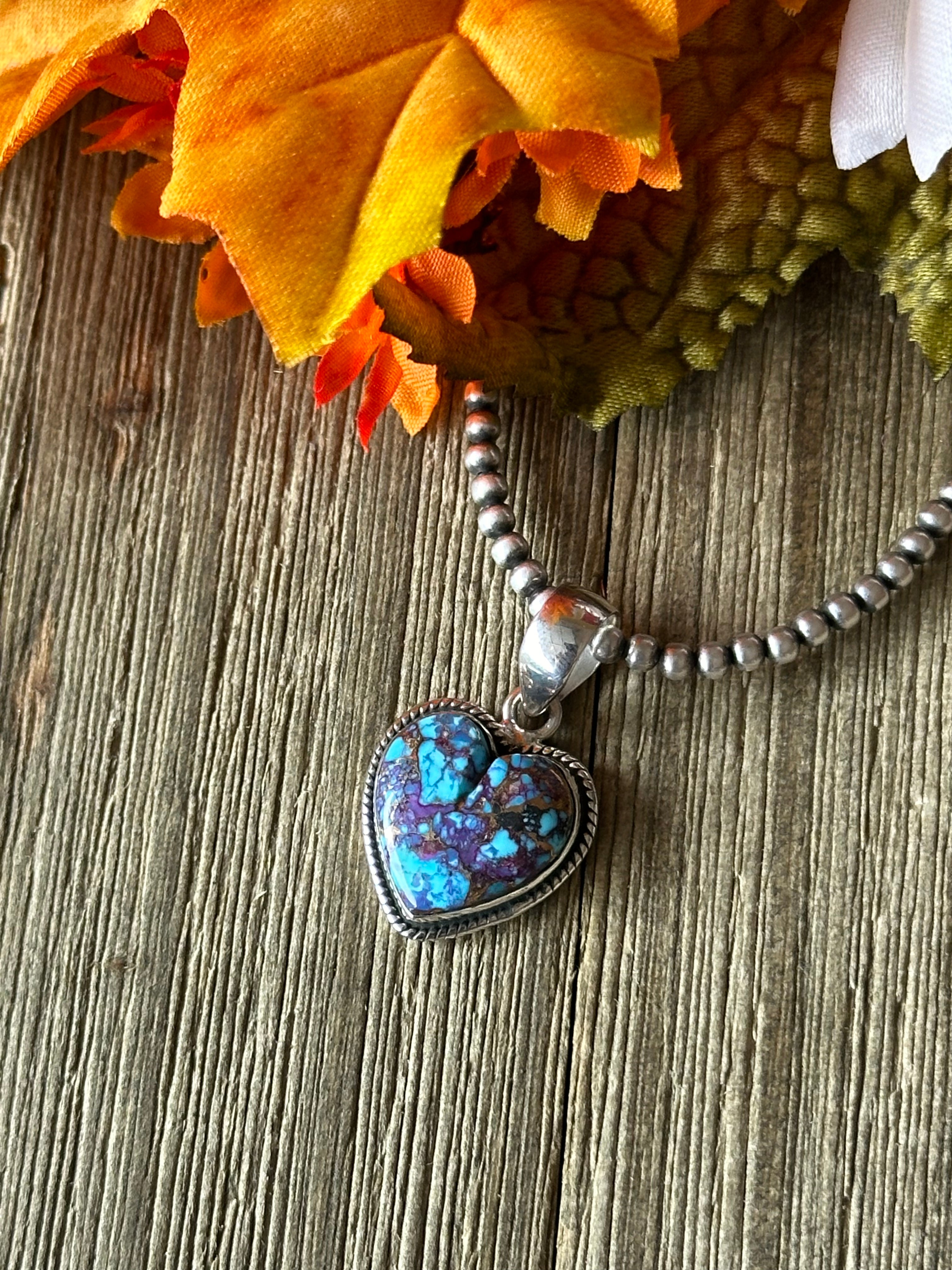 Southwest Handmade Purple Mohave Turquoise & Sterling Silver Heart Pendant