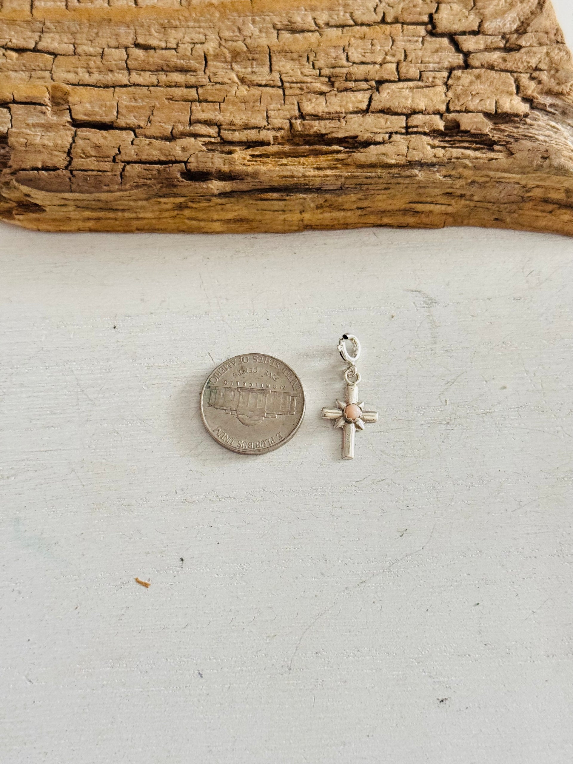 Navajo Made Pink Conch Sterling Silver Cross Cast Charms