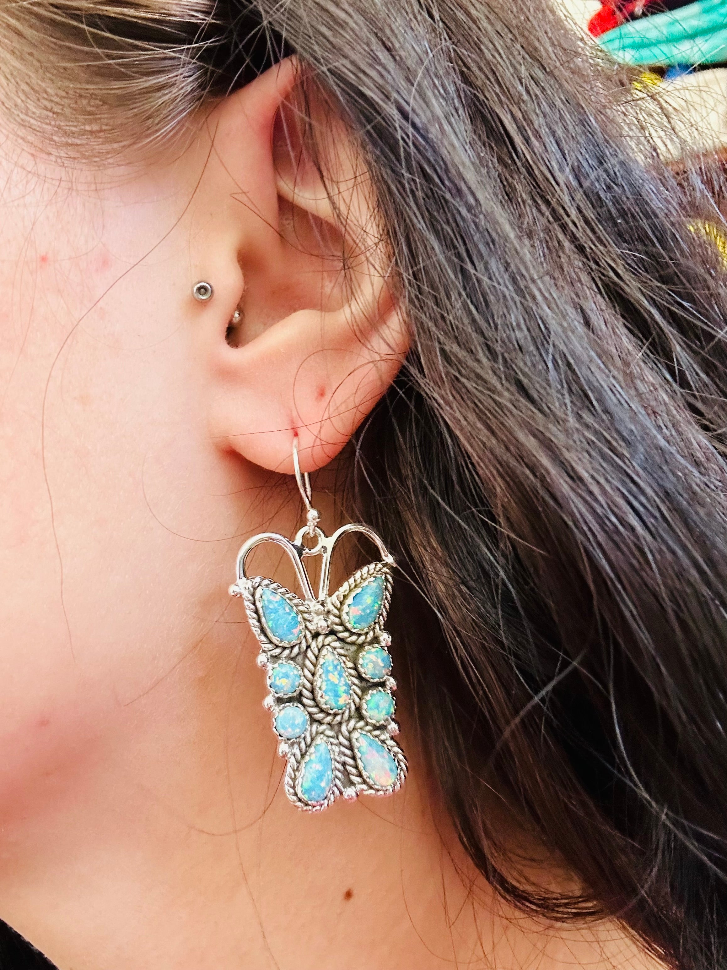 TTD “K’aalógii” Blue Opal & Sterling Silver Dangle Earrings