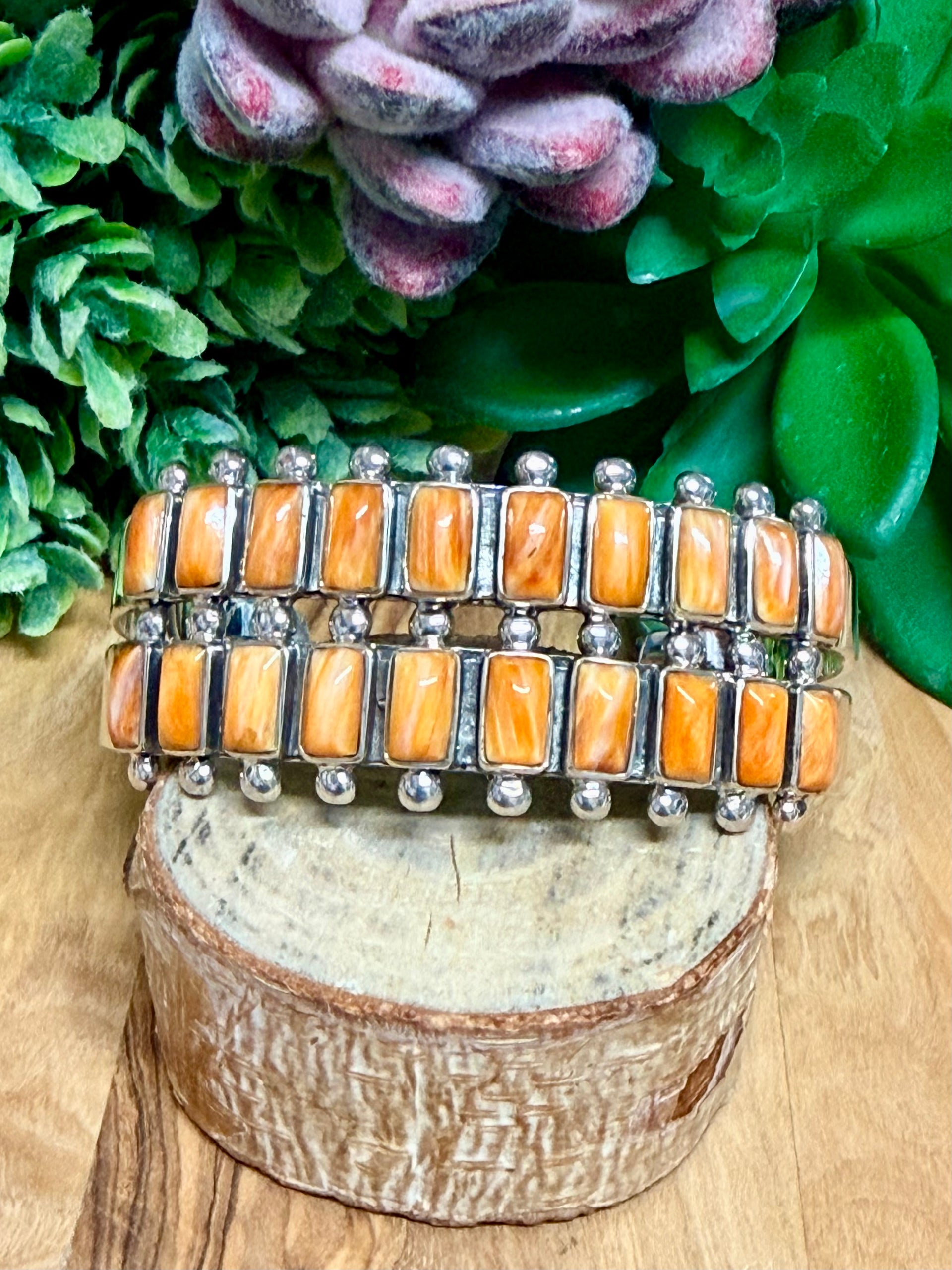 Southwest Handmade Spiny Oyster & Sterling Silver Cuff Bracelet