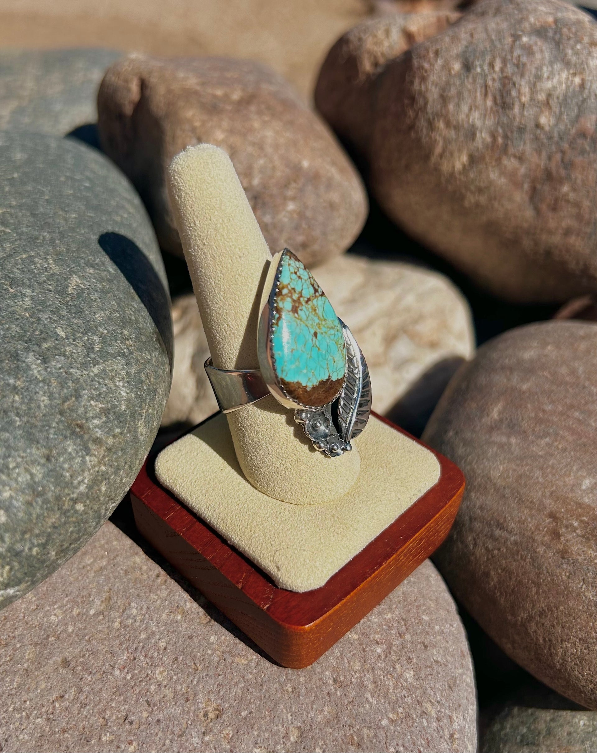 Southwest Number 8 Turquoise & Sterling Silver Ring Size 8.75