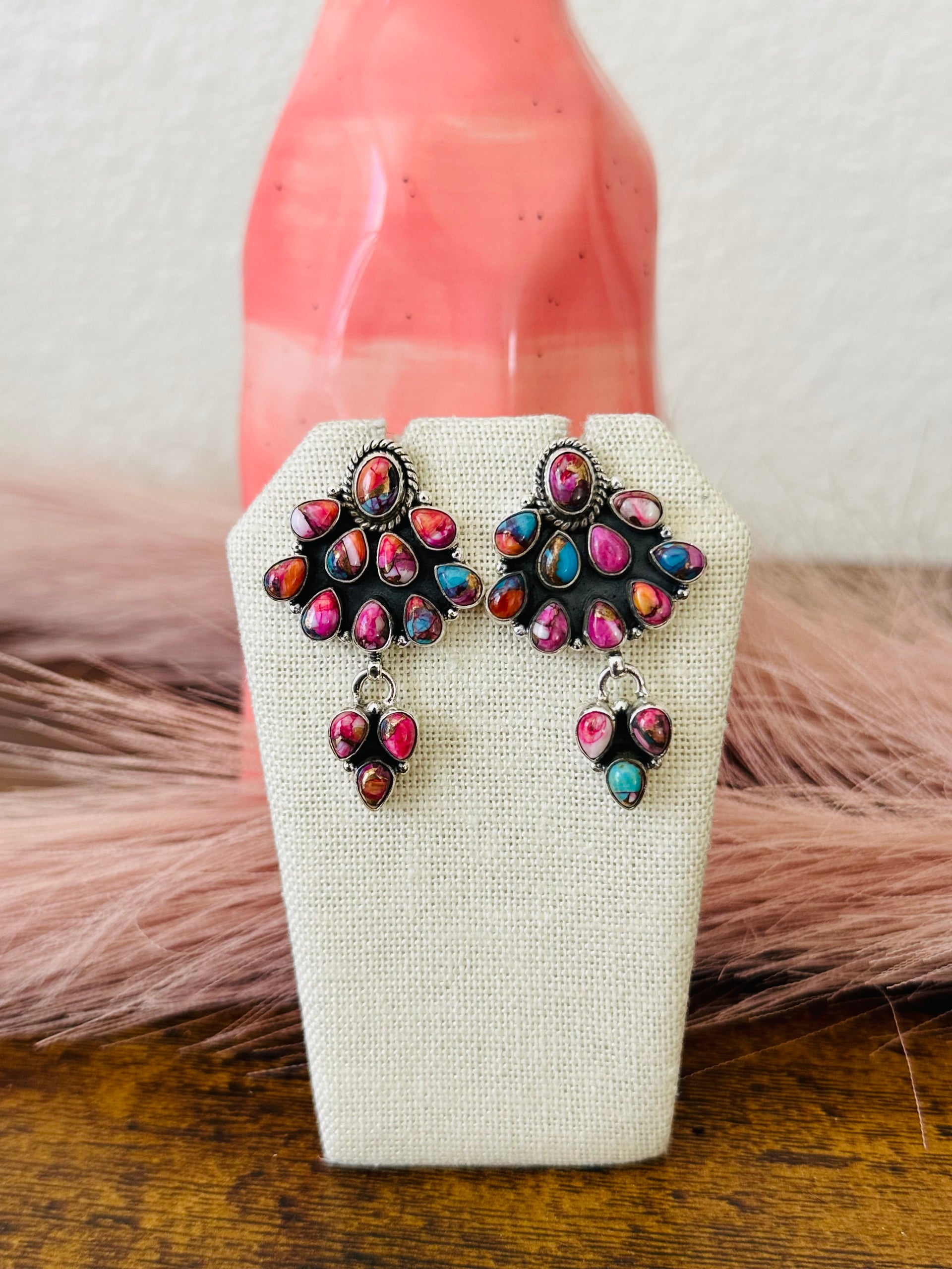 Southwest Handmade Mohave Turquoise & Sterling Silver Post Dangle Earrings