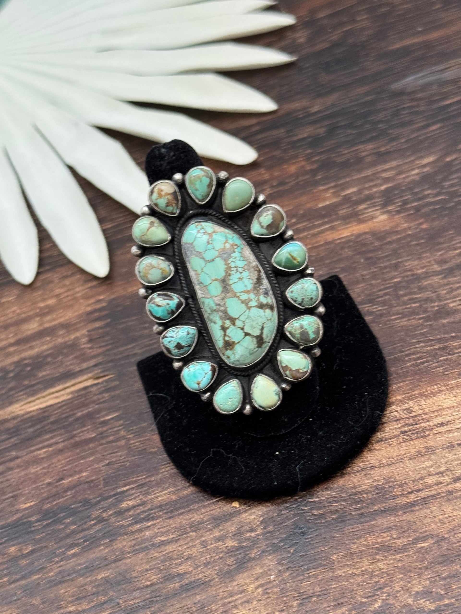 Sheila Becenti Multi Stone & Sterling Sliver Cluster Ring Size 8.75