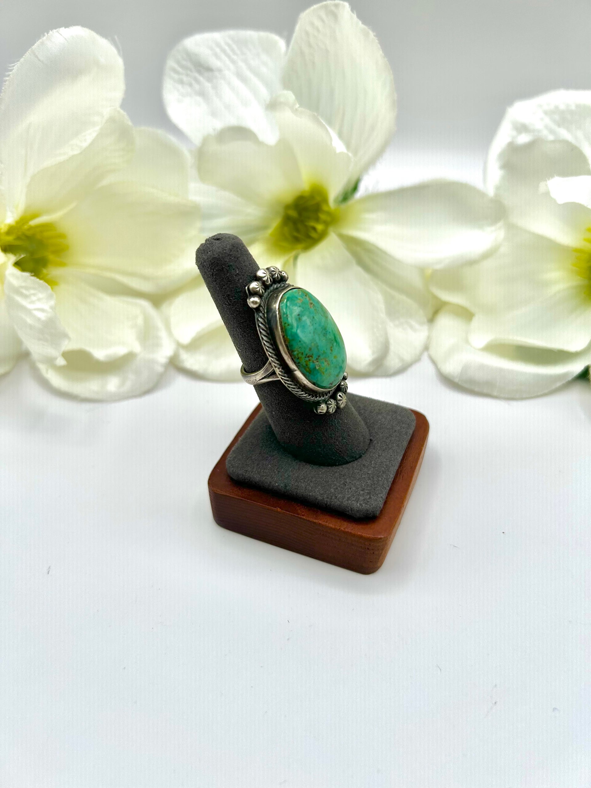 Navajo Made Kingman Turquoise & Sterling Silver Ring Size 7.25