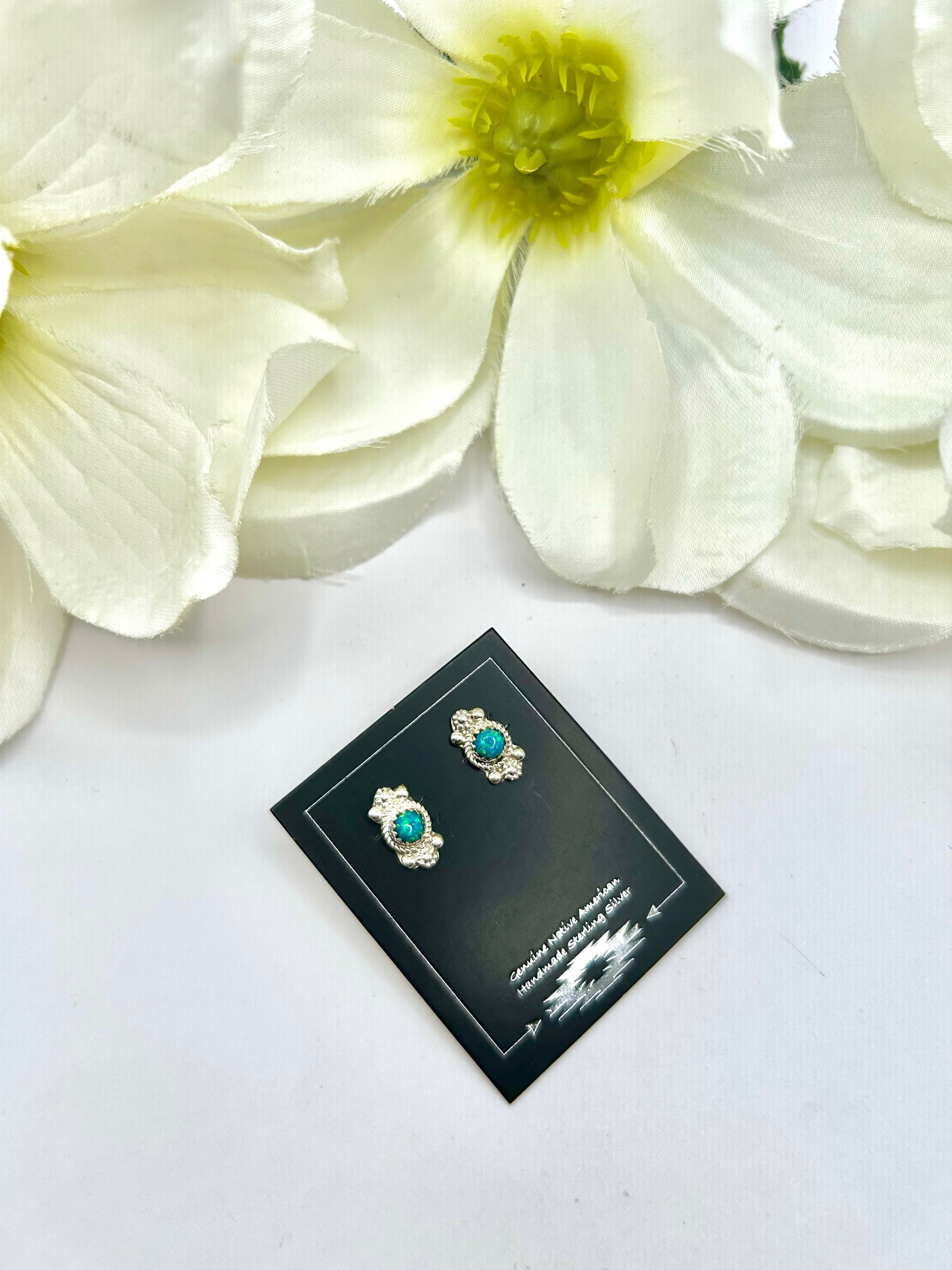 Navajo Made Opal & Sterling Silver Post  Earrings