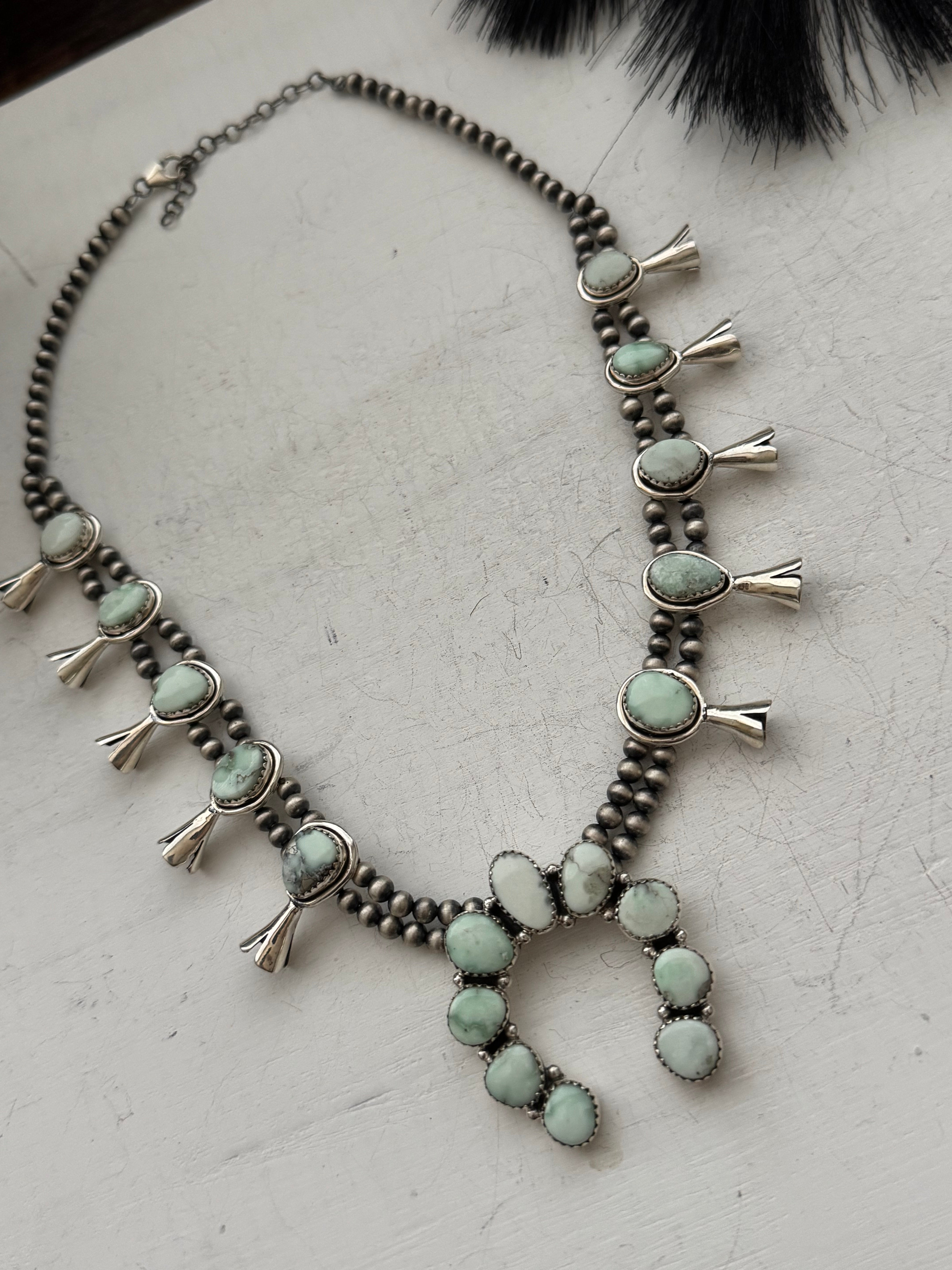 TTD Paloma Variscite & Sterling Silver Squash Blossom Necklace