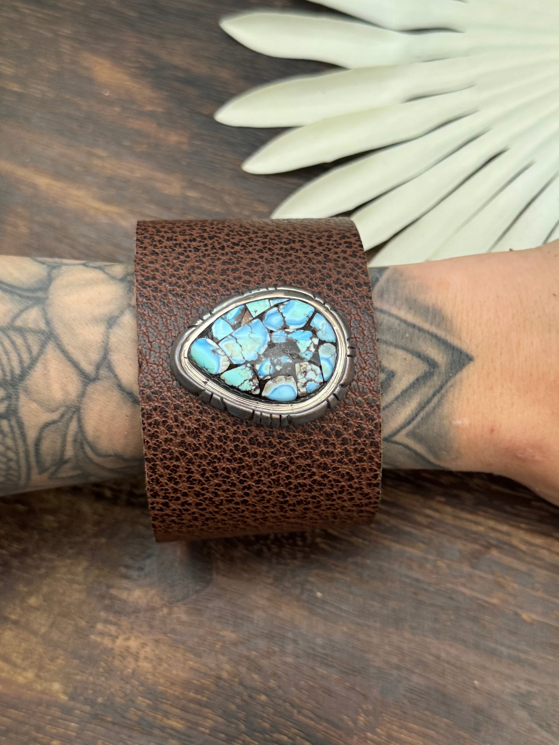 Julia Etsitty Golden Hills Turquoise & Genuine Leather Bracelet